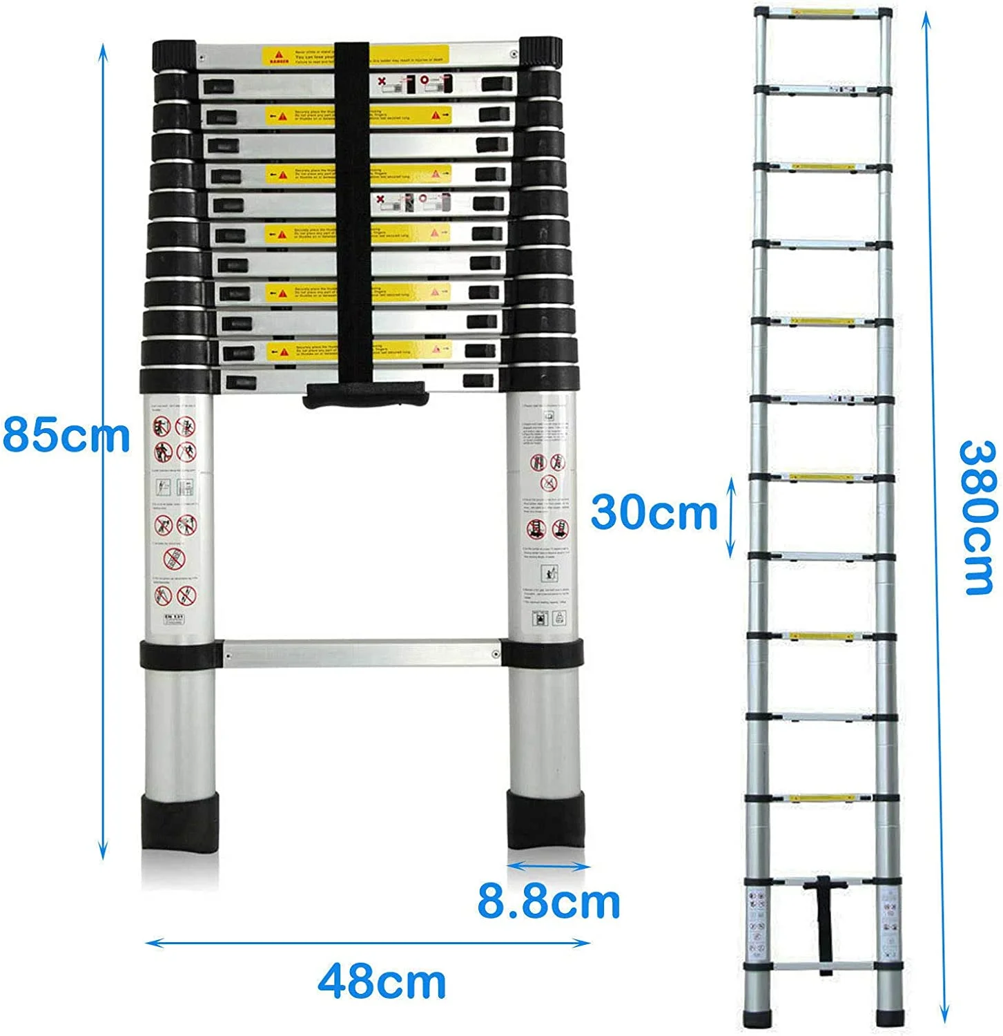 12FT Telescoping Ladder Aluminum Extension Folding Ladder Rubber Feet Multi Purpose Loft Ladder Attic Ladder Compact Ladders for Home, Heavy Duty 330lbs Max Load Capacity, Collapsible Ladders - 3.8M