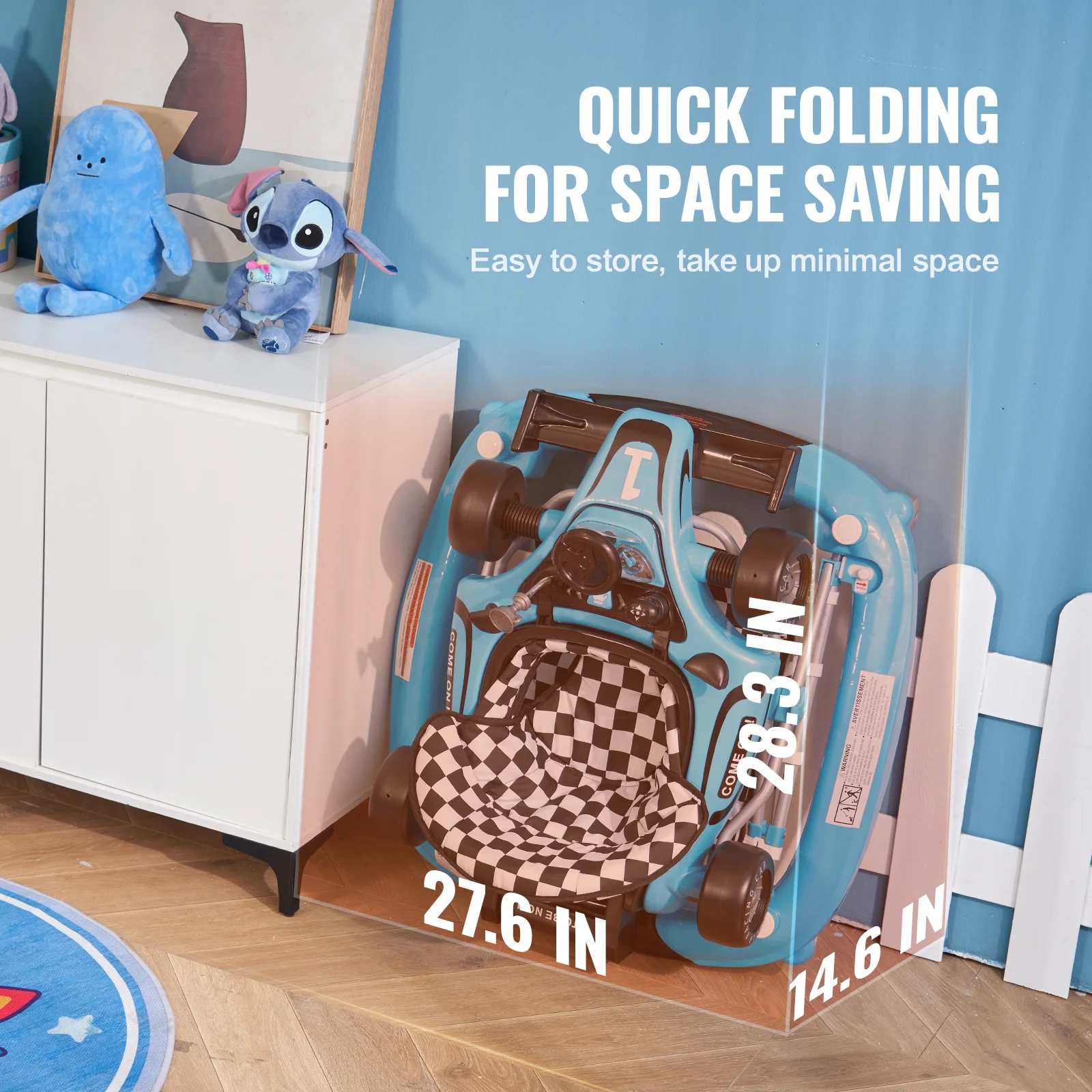 SKYSHALO Baby Walker 4 in 1, Foldable Height Adjustable Baby Walker with Wheels, Infant Toddler Walker with Foot Pads, Anti-Fall Baby Walkers and Activity Center for Boys and Girls 6-24 Months