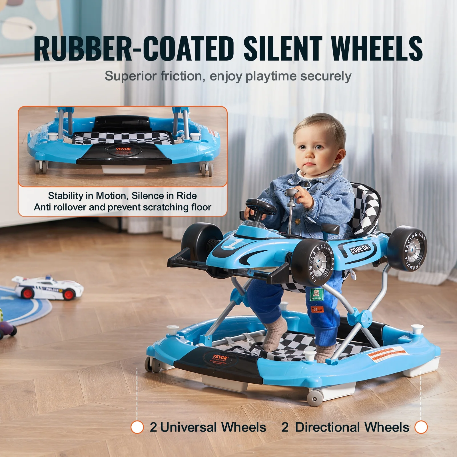 SKYSHALO Baby Walker 4 in 1, Foldable Height Adjustable Baby Walker with Wheels, Infant Toddler Walker with Foot Pads, Anti-Fall Baby Walkers and Activity Center for Boys and Girls 6-24 Months