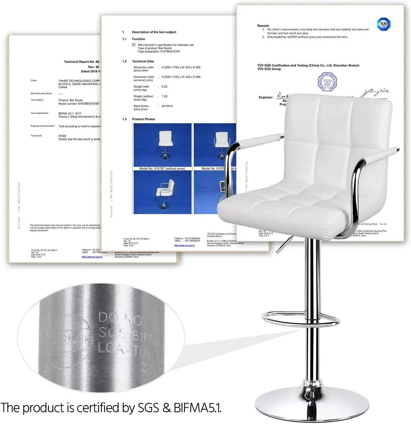 U-SHARE Tall Bar Stools Set of 2 Modern Square PU Leather Adjustable BarStools Counter Height Stools with Arms and Back Bar Chairs 360 Swivel Stool White