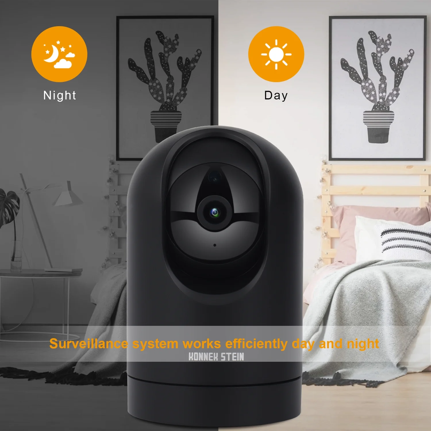 Konnek Stein Indoor Security Camera, 1080P Home IP Camera 2.4G WiFi Connection, Two-Way Audio, AI Human Motion Detection, Night Vision, App Remote Control, Black