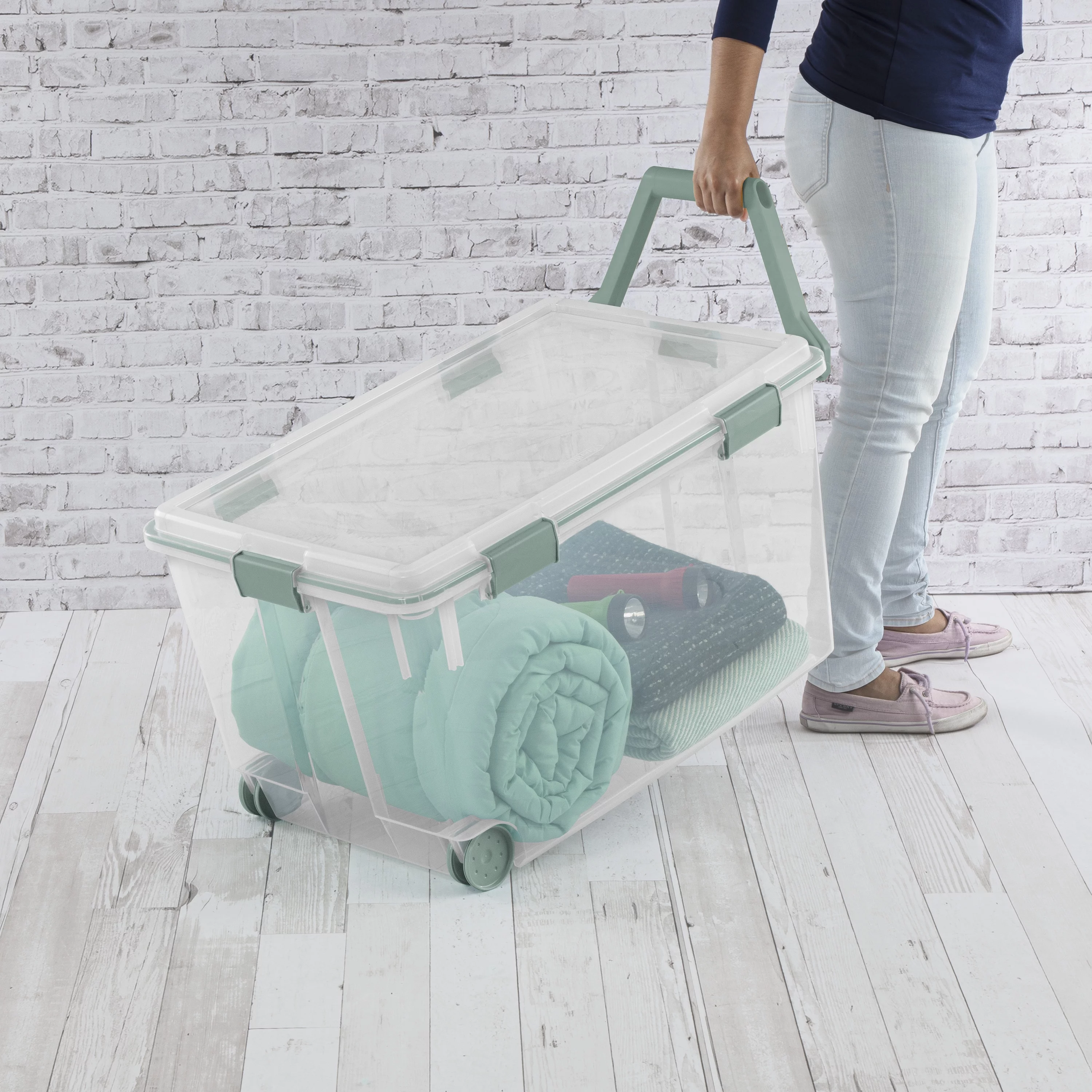 Sterilite 120 Qt. Wheeled Gasket Box Aqua Slate Case of 3