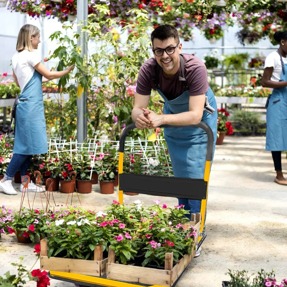 Extra Large Foldable Push Cart Dolly | 660 lbs. Capacity Moving Platform Hand Truck | Heavy Duty Space Saving Collapsible | Swivel Push Handle S Bed Wagon