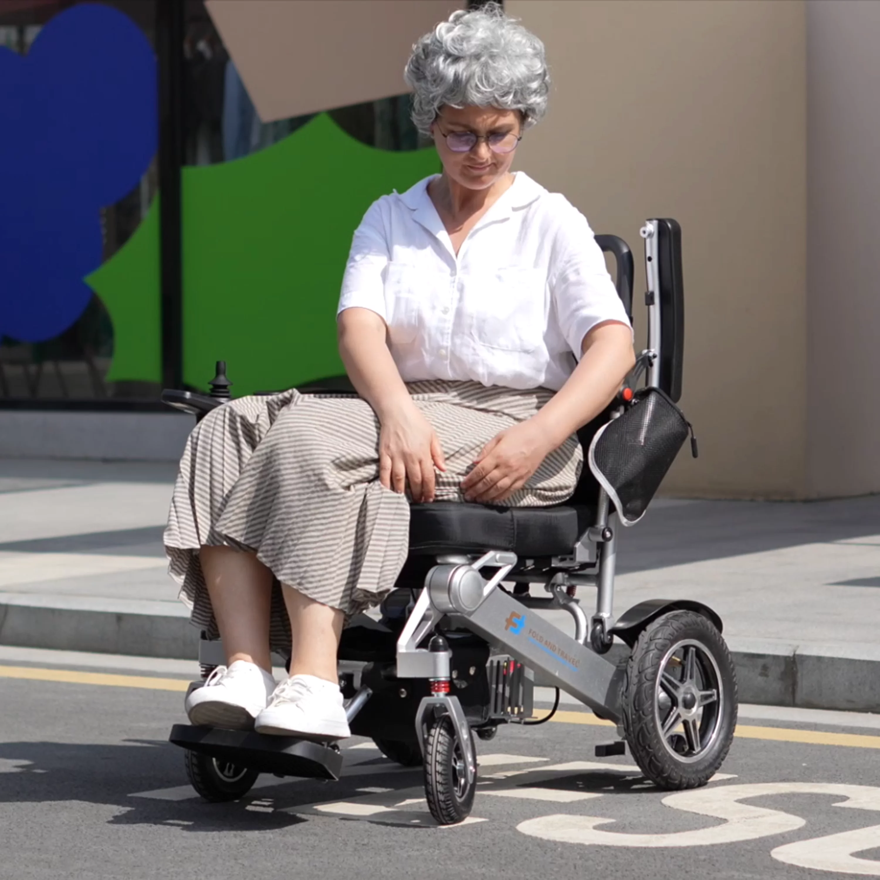 Fold And Travel Lightweight Foldable Remote Control Portable Electric Power Wheelchair - Silver Frame, Black Seat