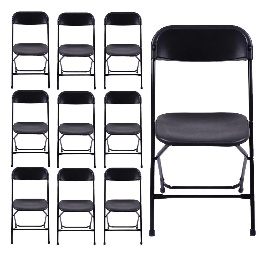 UBesGoo 10 Pack Plastic Folding Chairs Wedding Banquet Seat Party Event Chair for Concert, Music Festival, Holiday, Plastic Dining Chair, Black