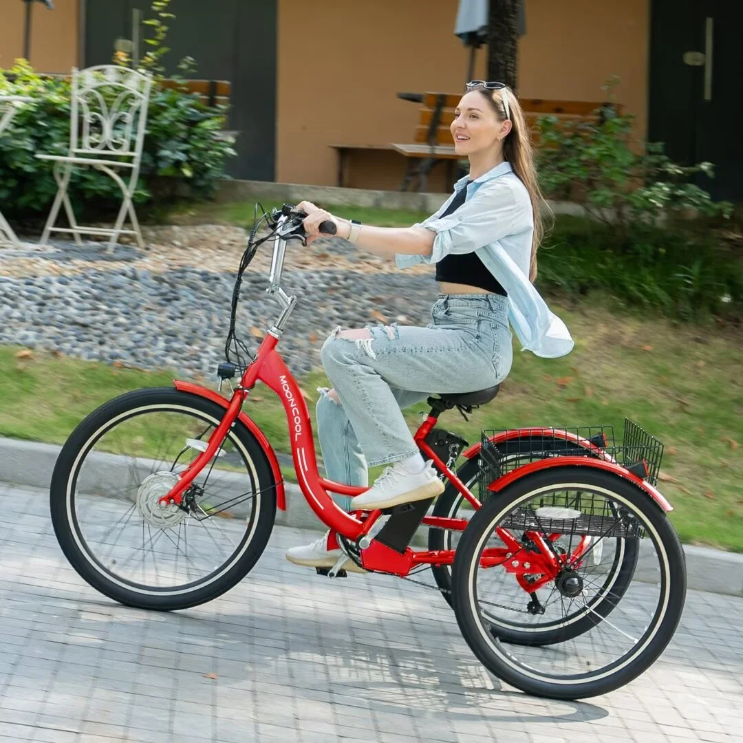 Docred 24 Inch Adult Electric Tricycles 3 Wheel Electric Bike, 15.5 mph 350W Electric Trikes for Seniors,7-Speed & 4 Adjustable Riding Modes Electric Tricycle with 36V Removable Lithium Battery,24Inch