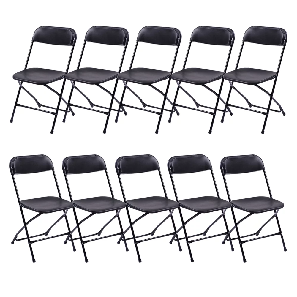UBesGoo 10 Pack Plastic Folding Chairs Wedding Banquet Seat Party Event Chair for Concert, Music Festival, Holiday, Plastic Dining Chair, Black