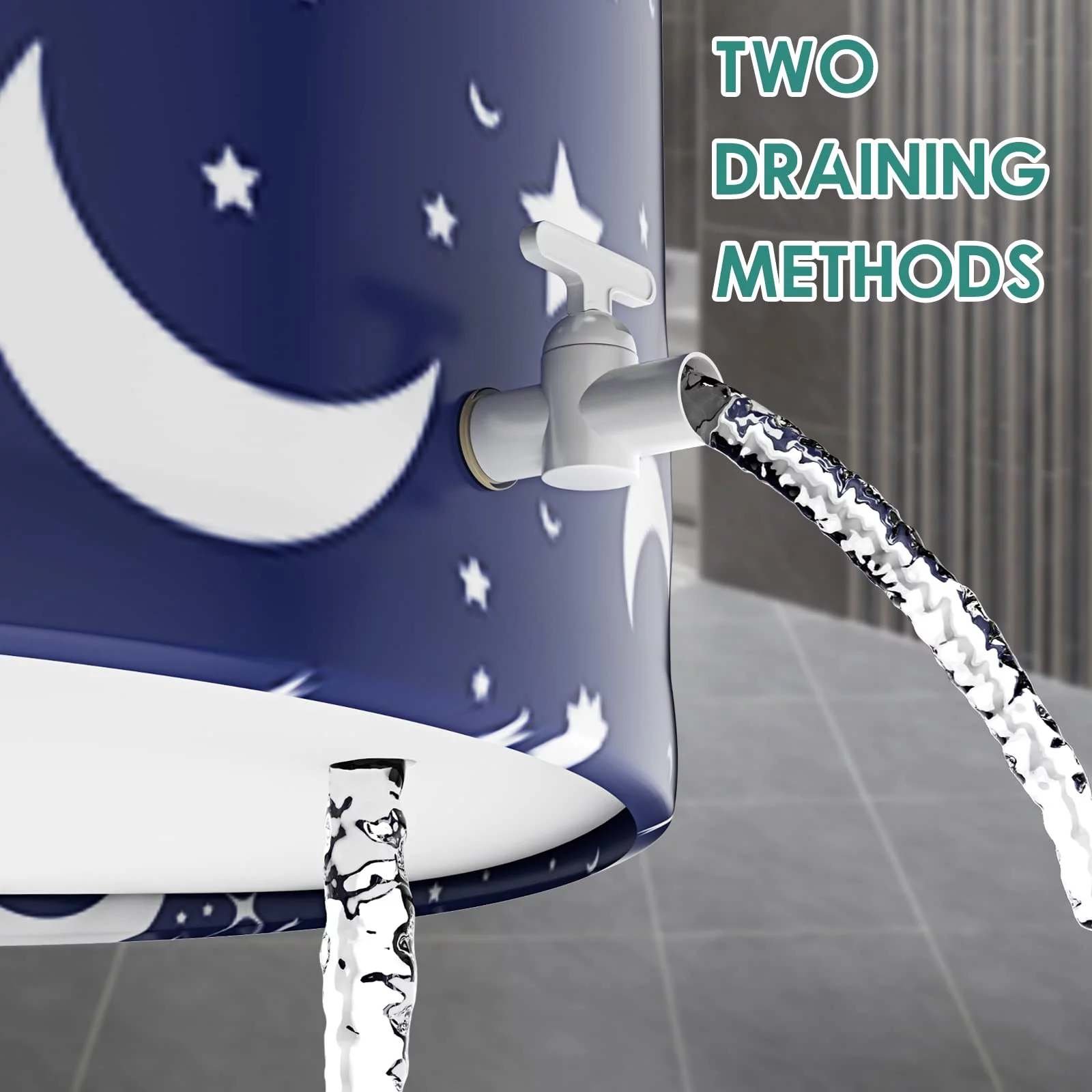 INXTAINER Folding Bathtub for Adult, 47in Large Protable Family APS Tub Foldable Soaking Bathing Shower Tub Kit for 2 Person, Starry Blue