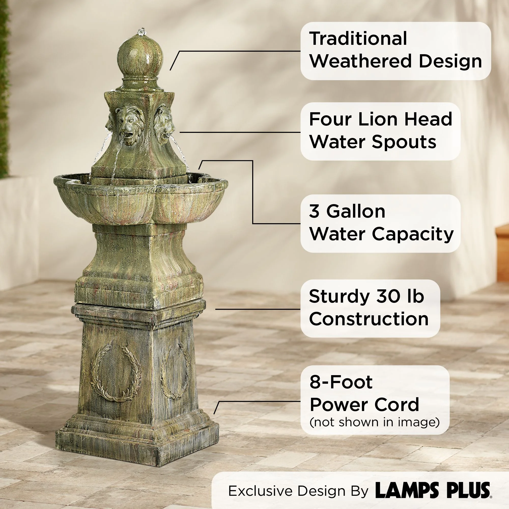 John Timberland Tuscan Garden Pedestal Rustic Bubbler Outdoor Floor Water Fountain 54