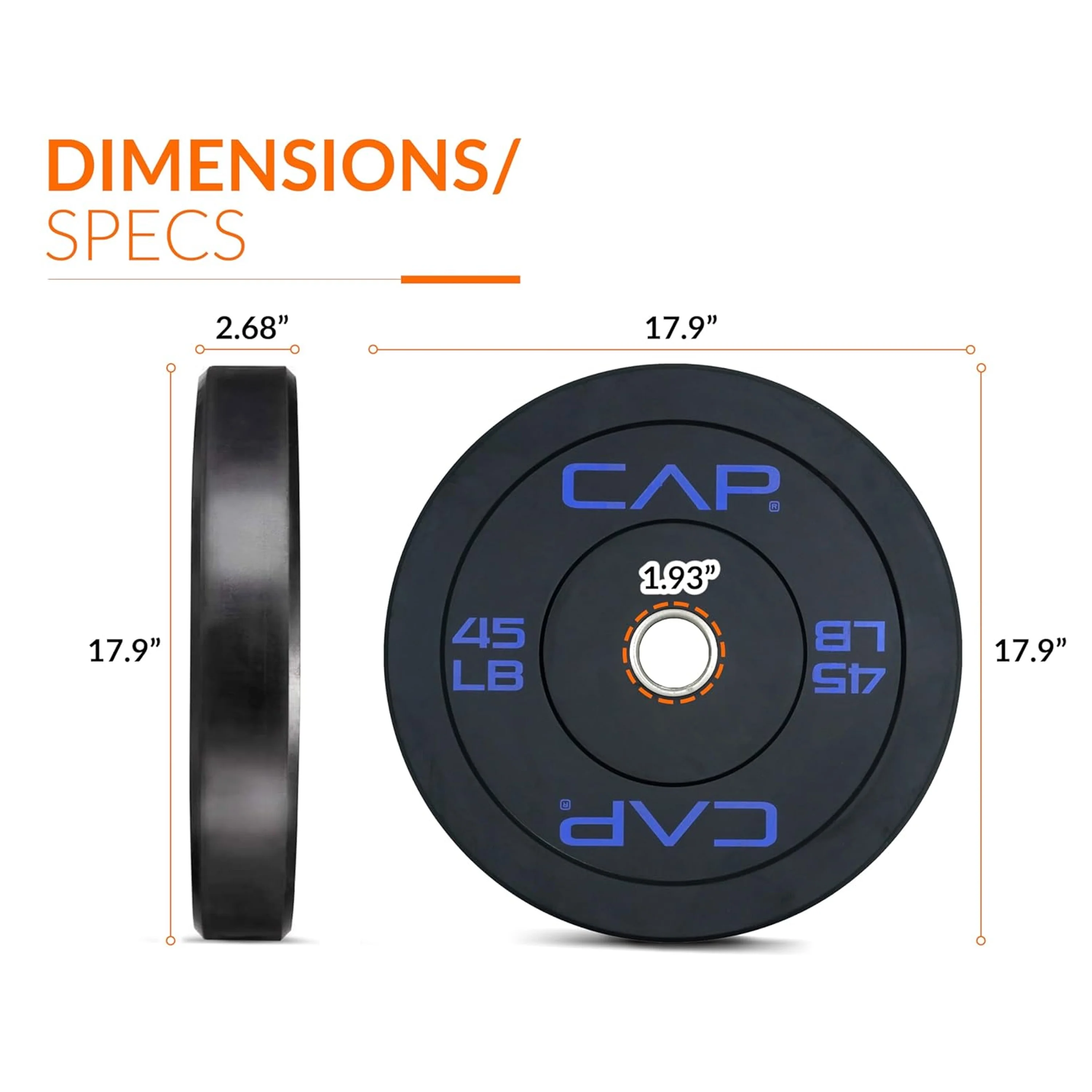 CAP Barbell Olympic Rubber Bumper Plates (Pairs/Singles by sizes)