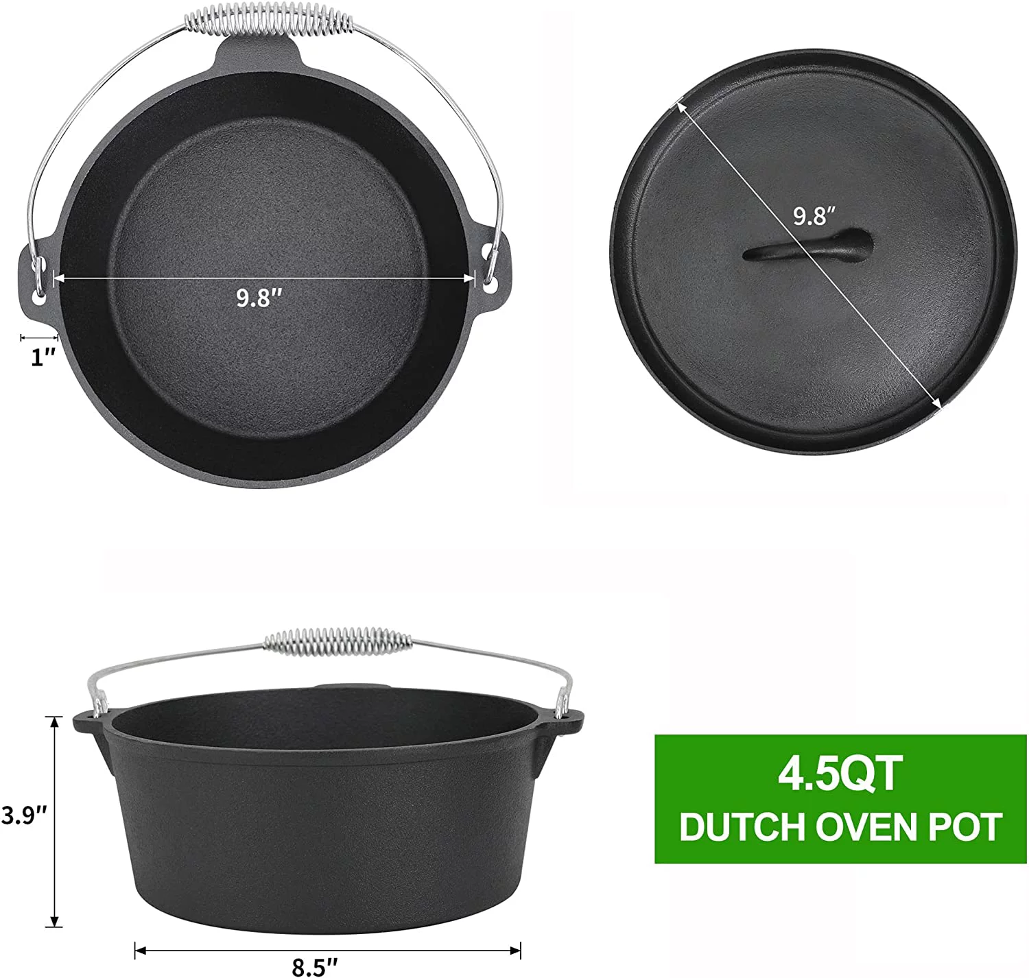 Piece Pre-Seasoned Dutch Oven Cooking Set Cast Iron Camping Cooking Set Kitchen Cookware Bakeware Set Skillets & Square Grill Pan w/Vintage Carrying Wood Box for Ourdoor Home Cooking