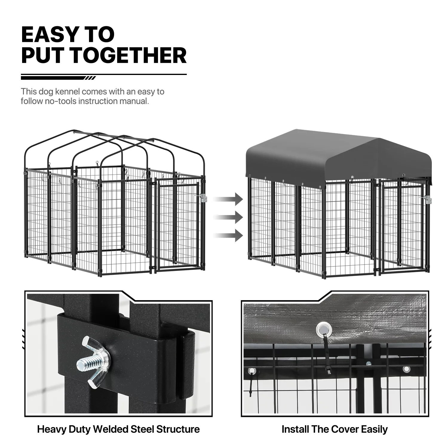 MoNiBloom 4ft x 6.25ft x 4.50ft Heavy Duty Outdoor Dog Kennel with Waterproof Canopy, 10 Panels Expandable Dog Playpen with Latch, Dog Pen House Backyard Shelter