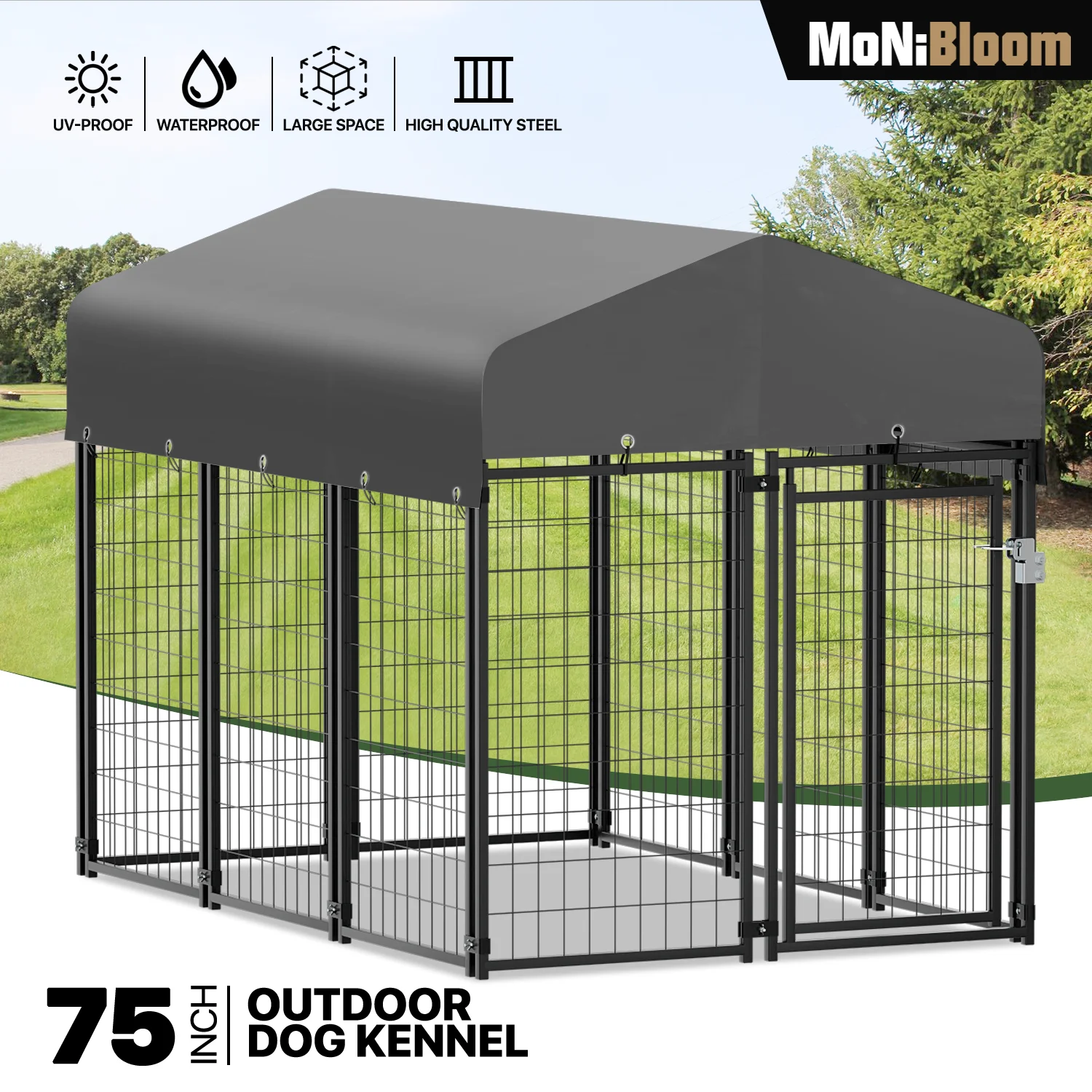 MoNiBloom 4ft x 6.25ft x 4.50ft Heavy Duty Outdoor Dog Kennel with Waterproof Canopy, 10 Panels Expandable Dog Playpen with Latch, Dog Pen House Backyard Shelter