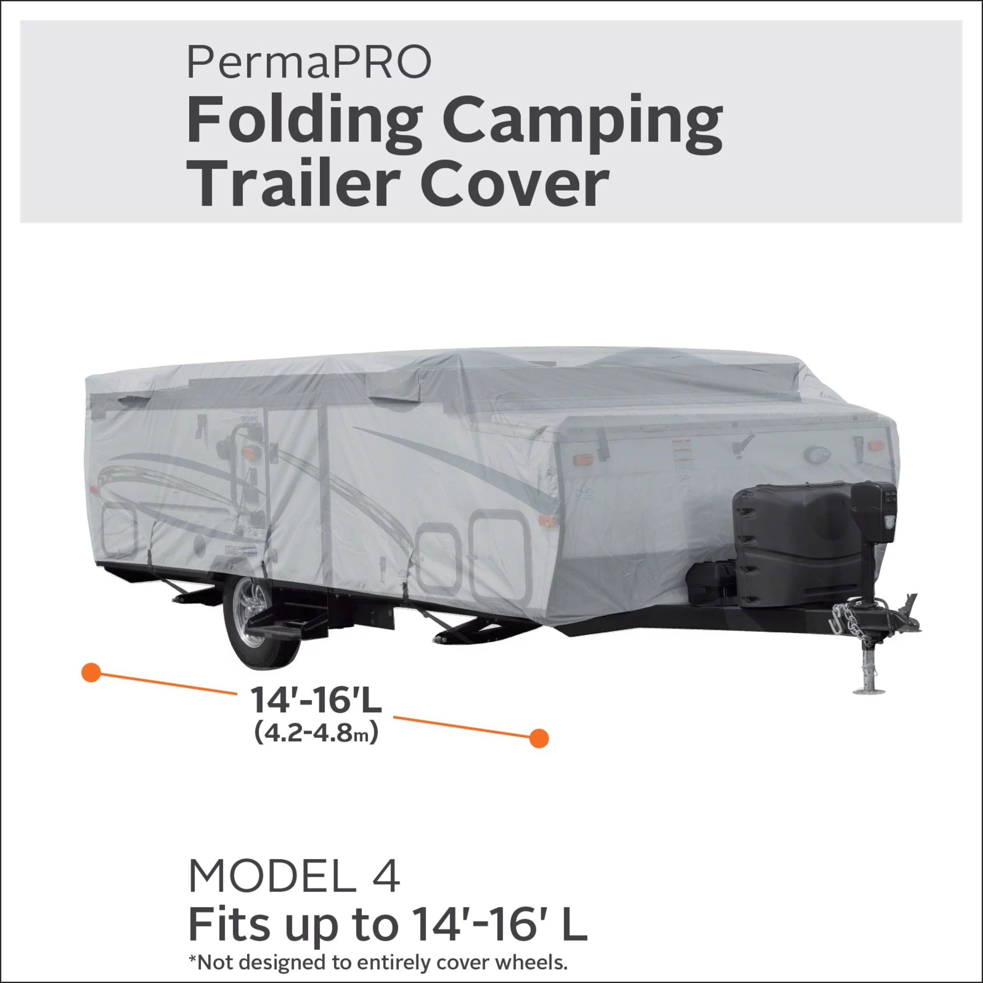 Classic Accessories OverDrive PermaPRO™ Folding Camping Travel Trailer Cover, Fits 14' - 16'L Trailers - Lightweight Ripstop and Water Repellent RV Cover, Grey