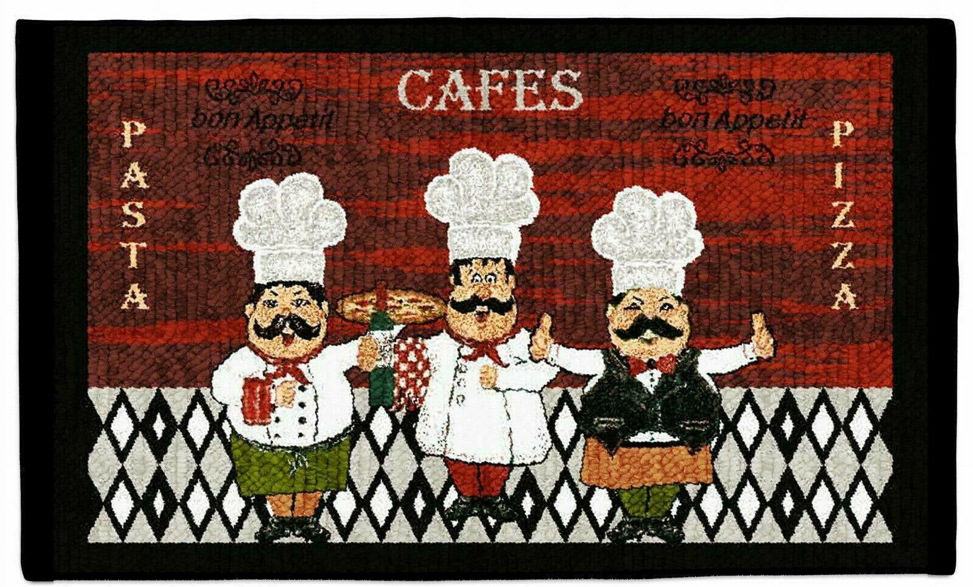 Kashi Home Kitchen Rug, Area Rug, Mat, Beautiful Print Non-Skid Latex Back Chef Trio 20x40 Rectangle