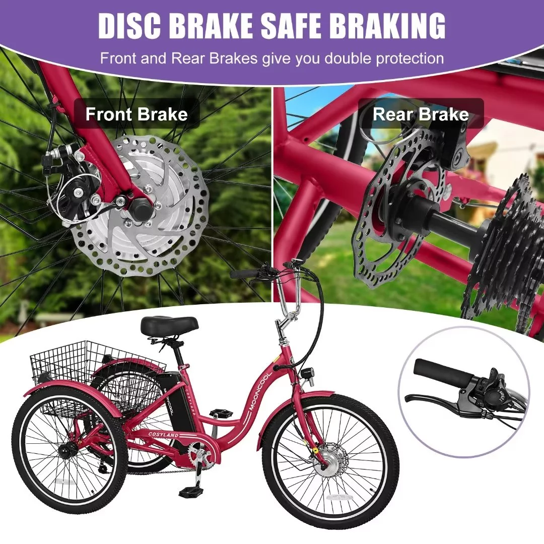Docred 24 Inch Adult Electric Tricycles 3 Wheel Electric Bike, 15.5 mph 350W Electric Trikes for Seniors,7-Speed & 4 Adjustable Riding Modes Electric Tricycle with 36V Removable Lithium Battery,24Inch