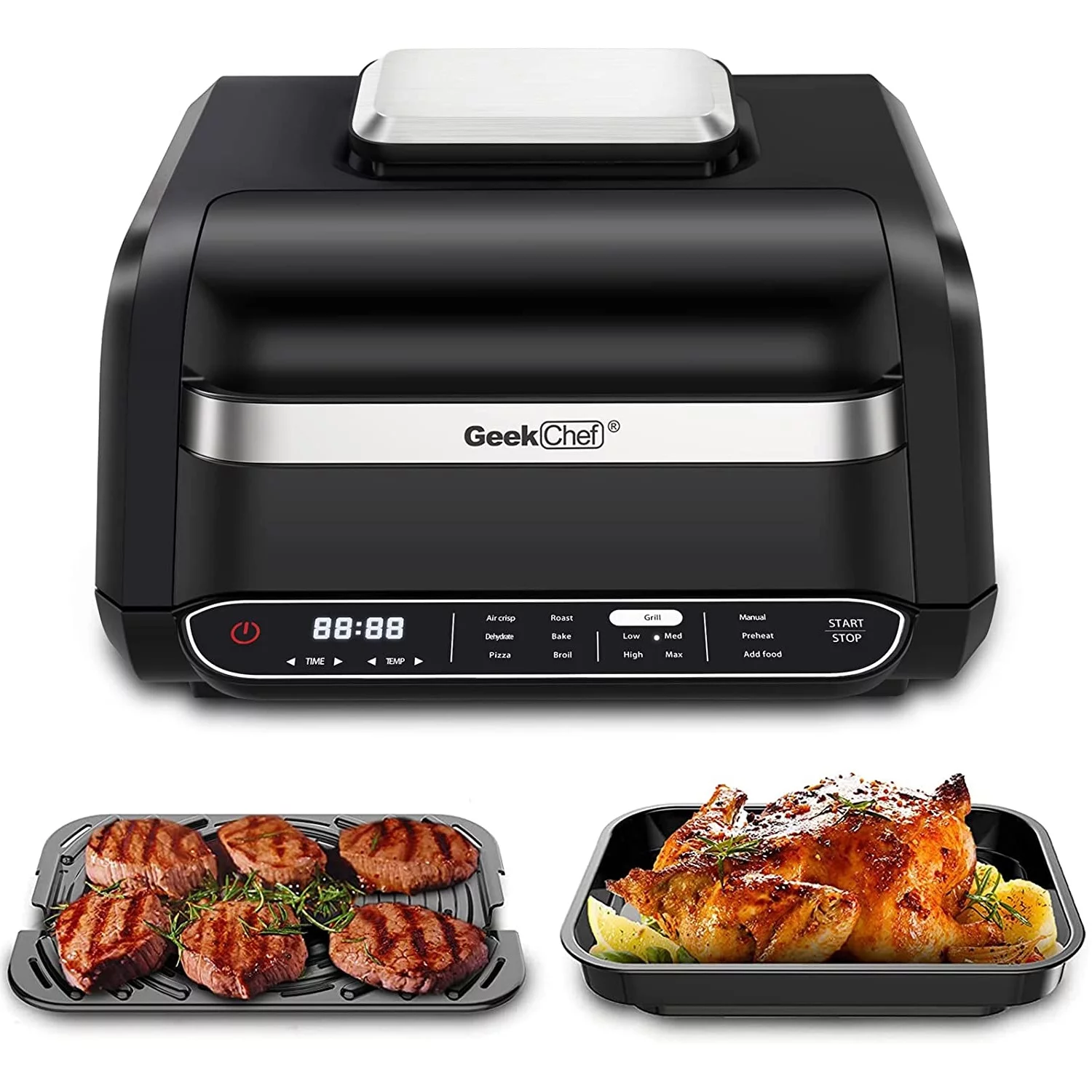 Smart Air Fryer Indoor Grill Combo, 7-in-1 Electric Grills Smokeless & Oilless Cooker, Roast, & Bake Temp & Time Control Grills, with Removable Non-stick Grill Plate
