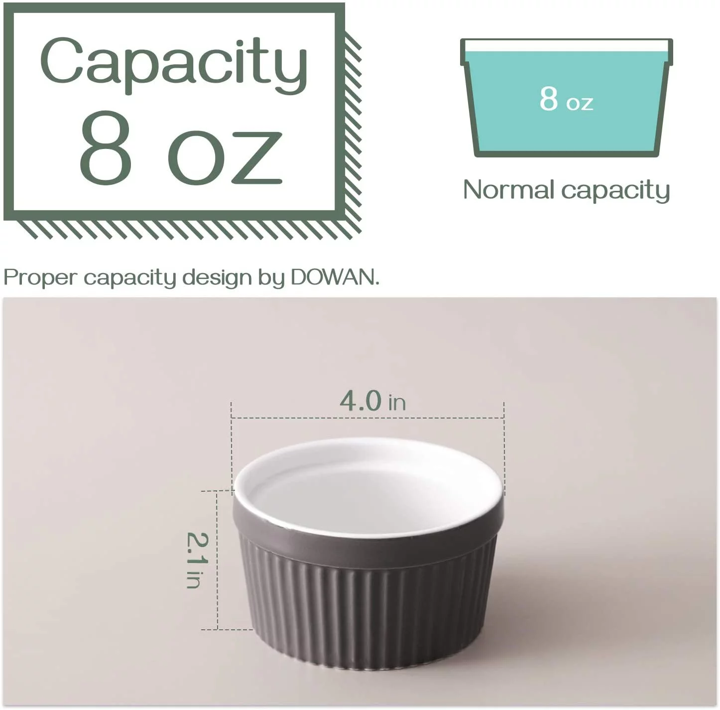 DOWAN Ramekins 8 oz Oven Safe - Creme Brulee Ramekins for Baking, Porcelain Ramekins Oven Safe, Souffle Ramekins Bowls, Set of 6, Christmas Gifts