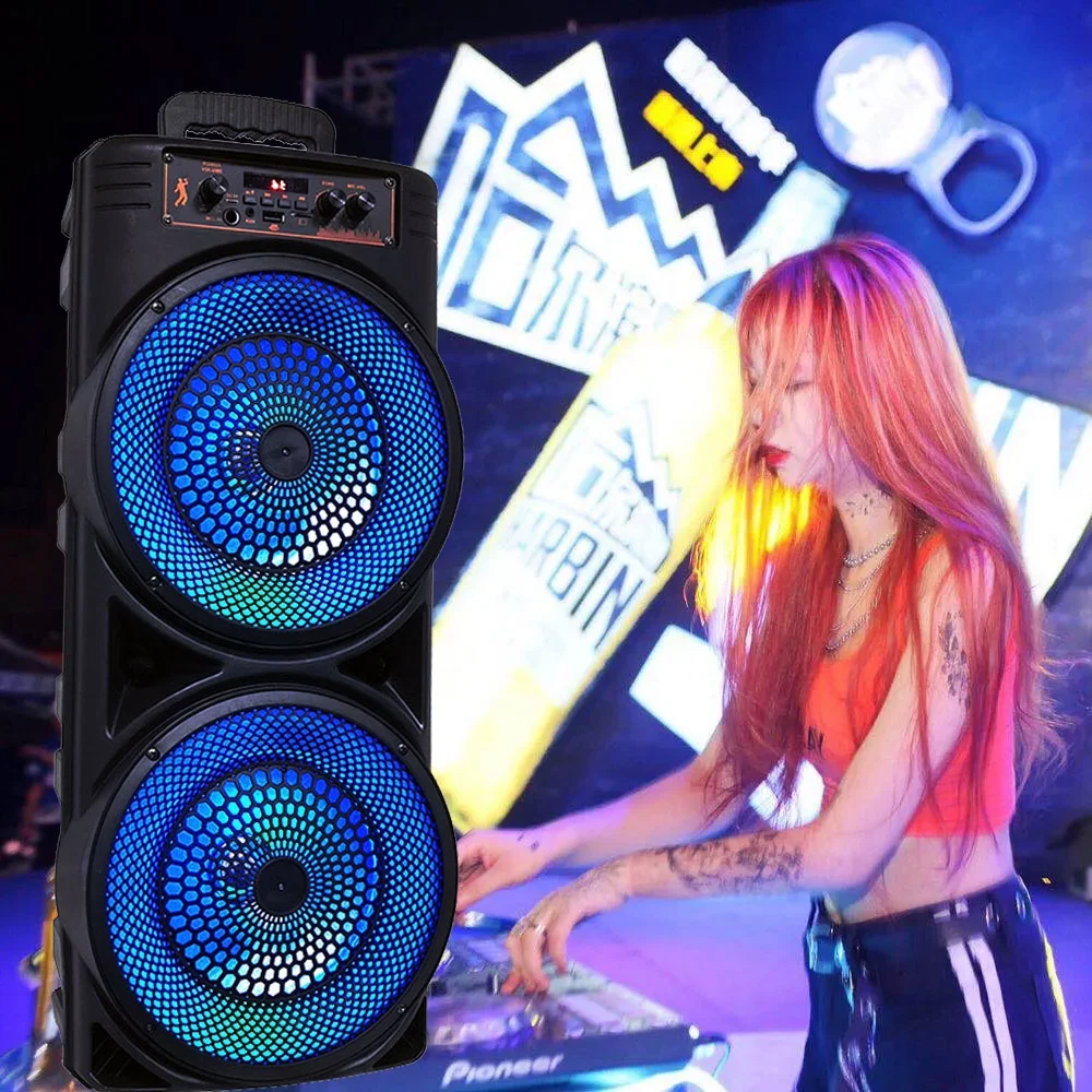 Tianlaimei Portable Bluetooth PA Speaker 5000W Dual 8 inch Subwoofer Heavy Bass Loud Sound System Party Speaker & Mic -FM/AUX/MP3/USB