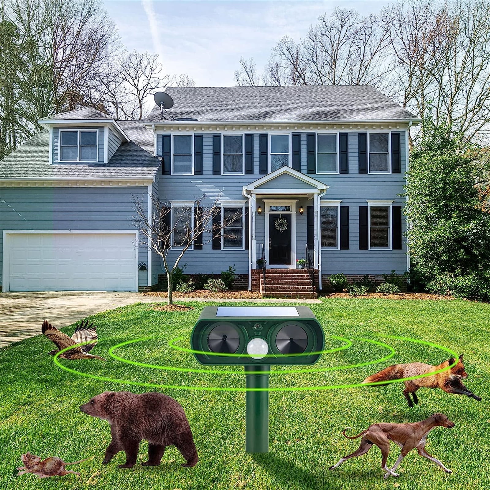 4 Pack Ultrasonic Repellent Solar Animal Repeller Outdoor Waterproof with Motion Sensor Red Light Deterrent for Raccoon Rabbit Coyote Squirrel Deer Cat Dog Skunk Fox Etc
