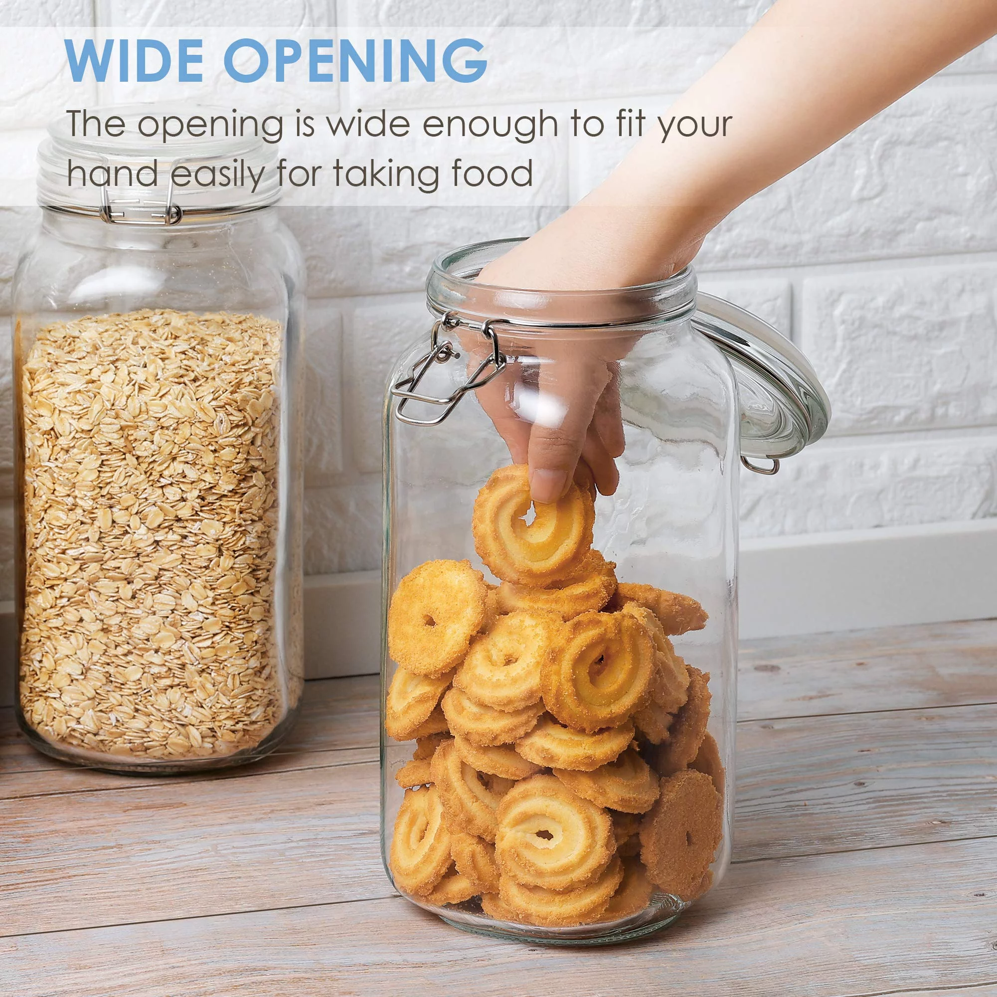 78oz Airtight Glass Jars with Lids, Vtopmart 3 PCS Food Storage Canister, Square Mason Jar Containers