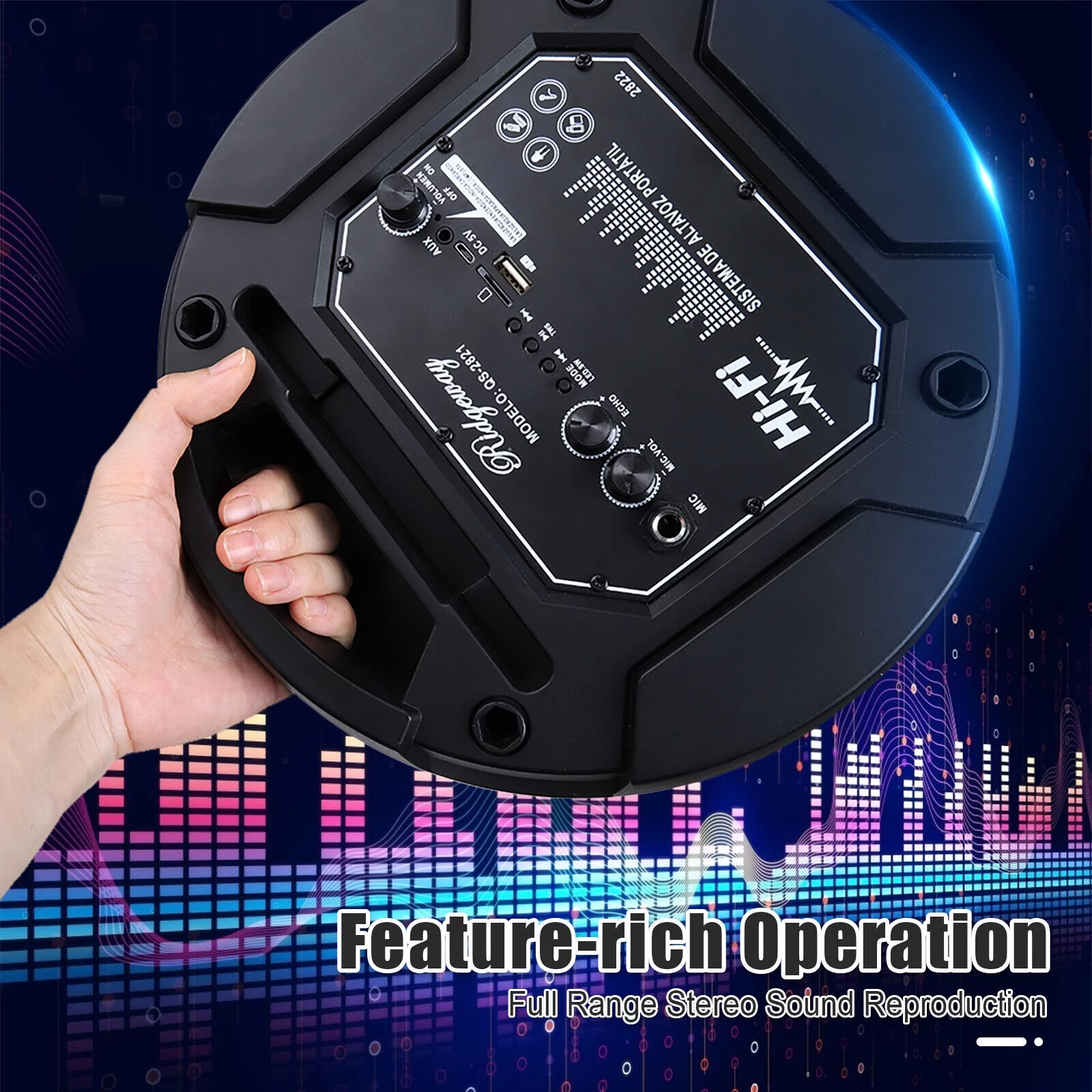 BEYGO Portable Party Speaker with Double Subwoofer Heavy Bass,Bluetooth 5.0 Wireless Outdoor Speaker with Mic,Stereo Sound, for Home,Party,Travel,Support FM Radio,Black