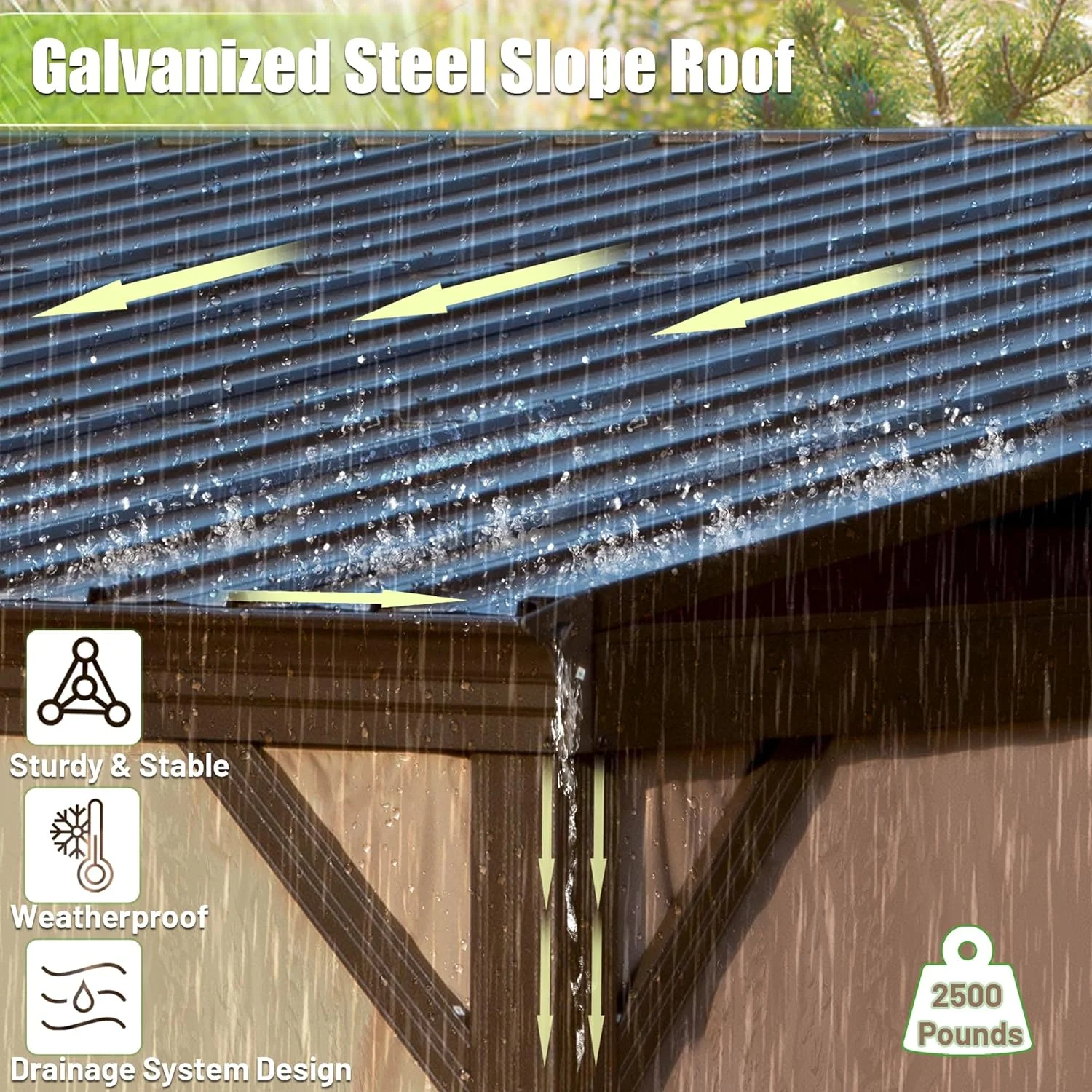 Domi 12x16FT Lean to Gazebo, Outdoor Hardtop Wall Mounted Gazebo with Sloping Galvanized Steel Roof, Durable Aluminum Frame, Netting Curtain for Deck, Porch, Backyard