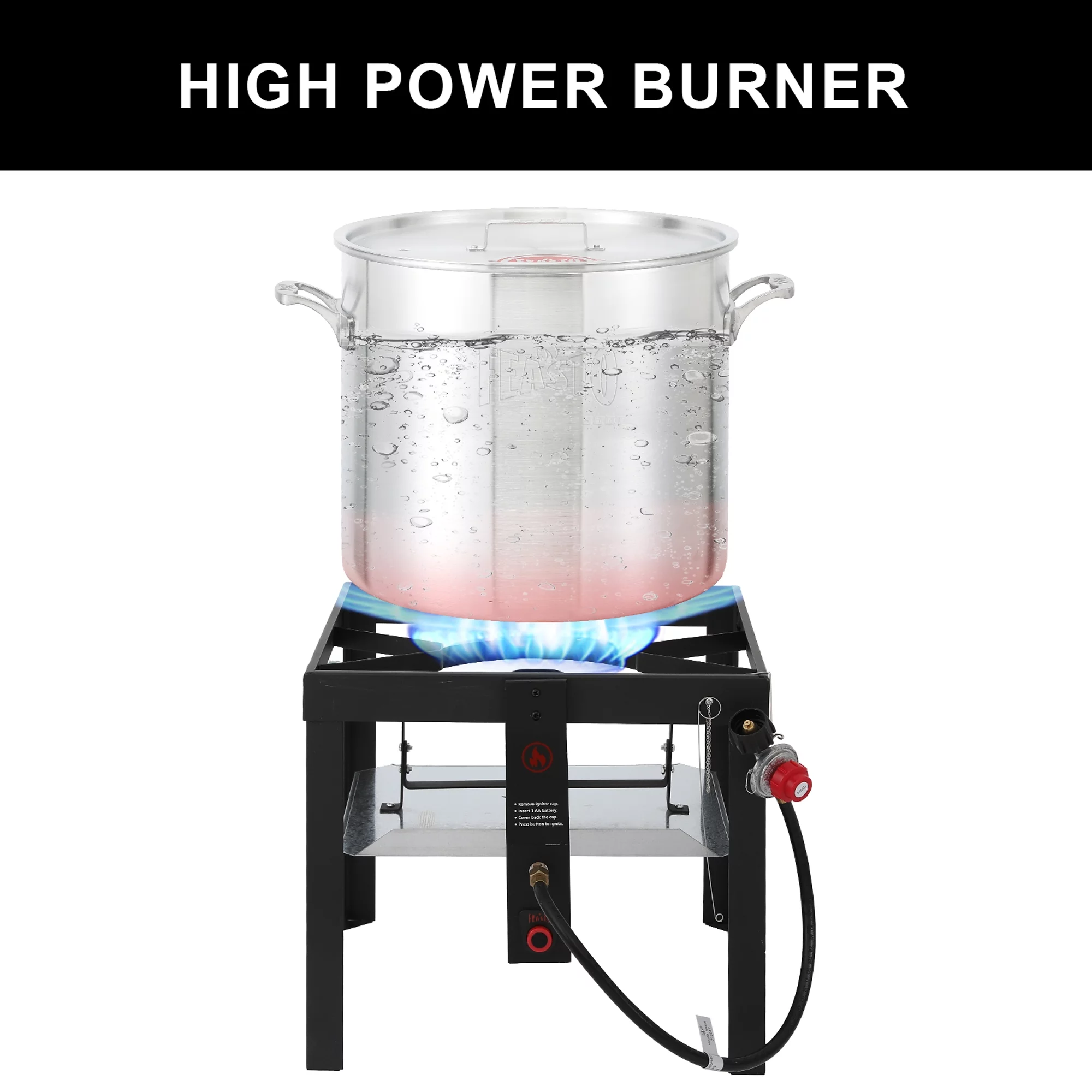 FEASTO 80 QT Seafood Boil Pot Kit with Basket and Electronic Ignitor,100,000 BTU Propane Burner