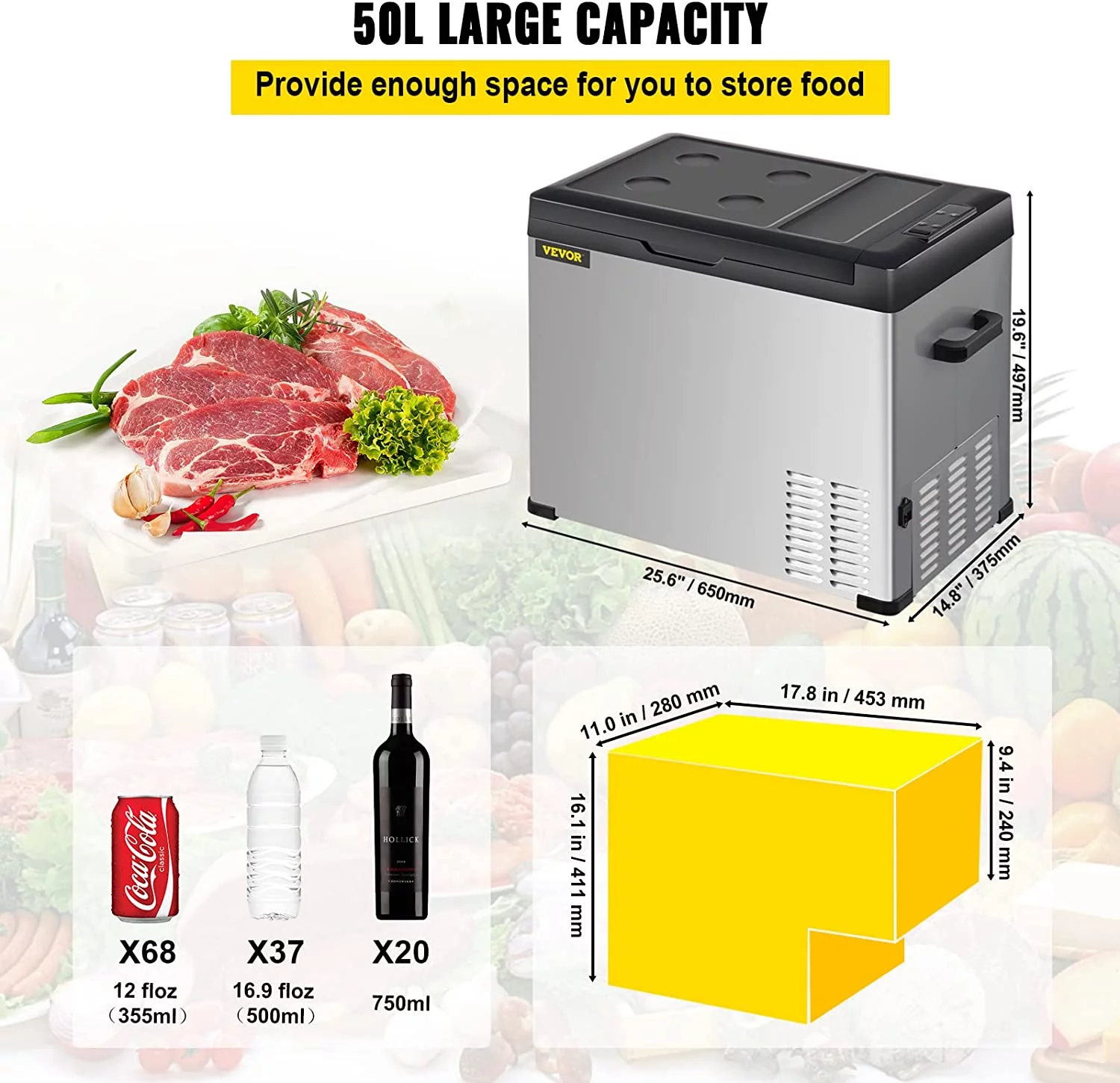 Vevor  12V Refrigerator with APP Control Car Compressor Fridge Cooler 12-24V DC &110-220V AC for Camping