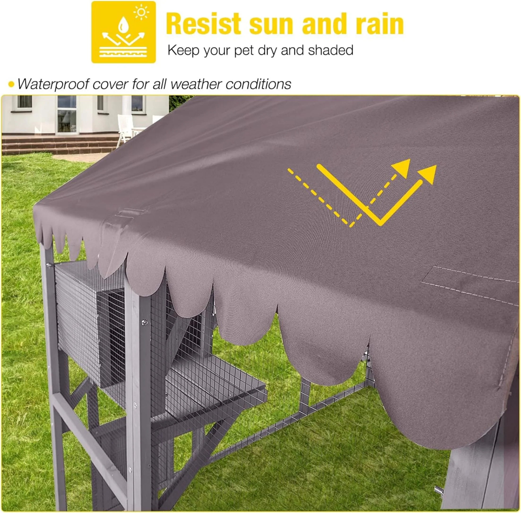 Morgete Large Cat Catio Walk-in Enclosure Wooden Cage with Bridges, Platforms, Rest Rooms, Roof Cover