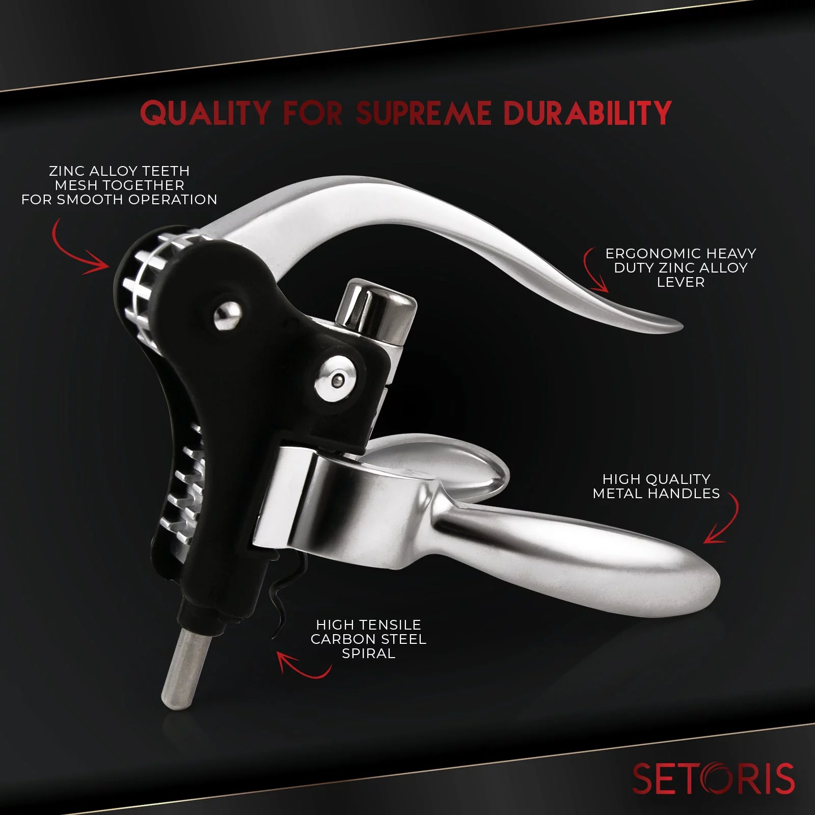 Heavy-Duty Rabbit Wine Opener With 2 Stainless Steel Ice Cubes By Setoris - Winged Corkscrew With Ergonomic Lever & Non-Stick Warm- Manual Rabbit Cork Remover- Great Wine Gift Idea