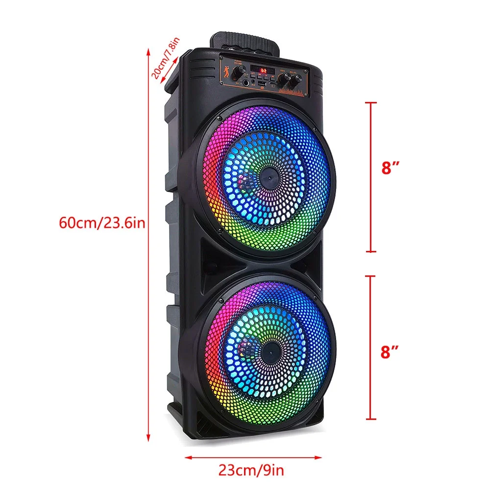 Tianlaimei Portable Bluetooth PA Speaker 5000W Dual 8 inch Subwoofer Heavy Bass Loud Sound System Party Speaker & Mic -FM/AUX/MP3/USB