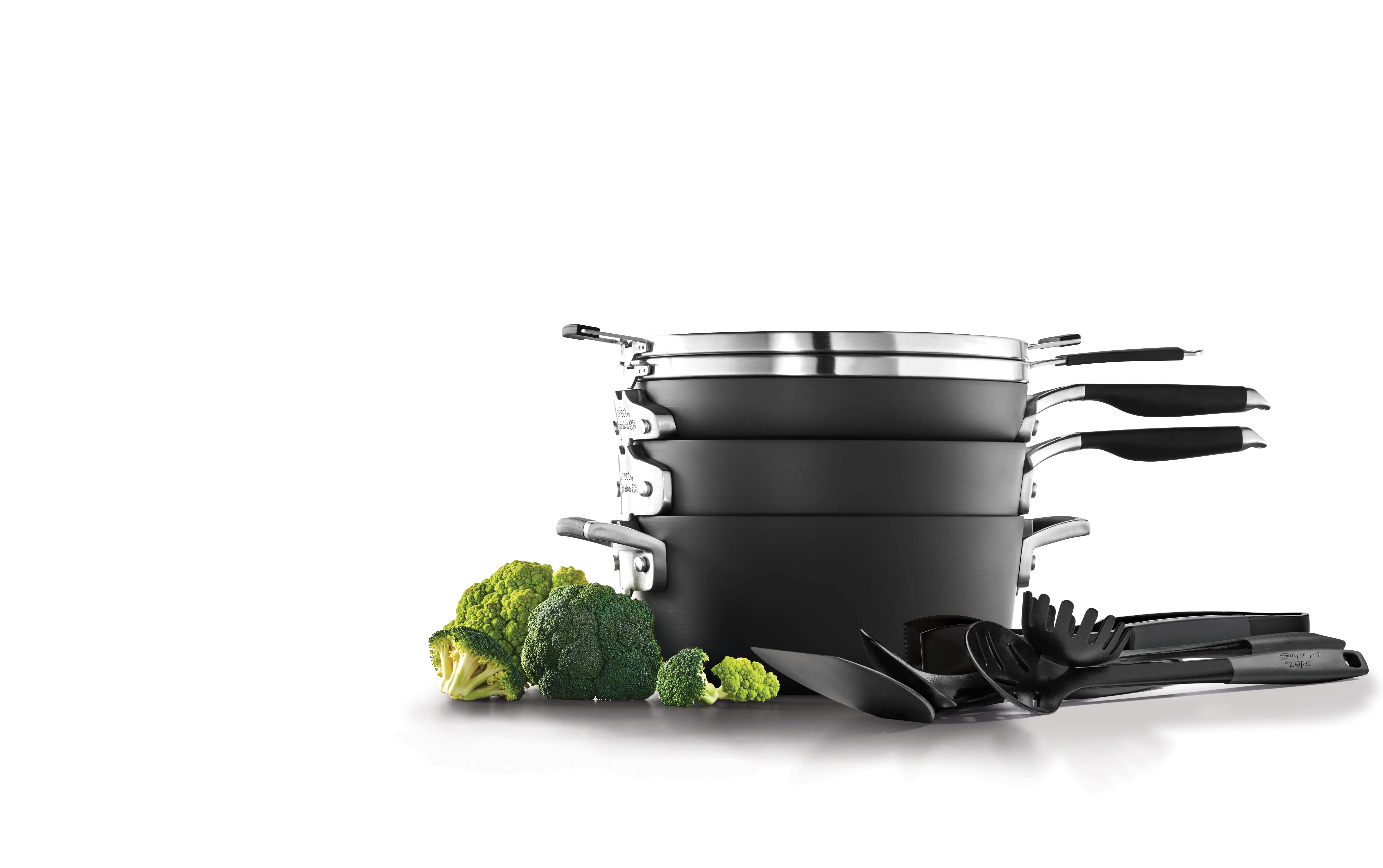 Select by Calphalon Space-Saving Hard Anodized Nonstick Pots and Pans, 14-Piece Cookware and Utensil Set