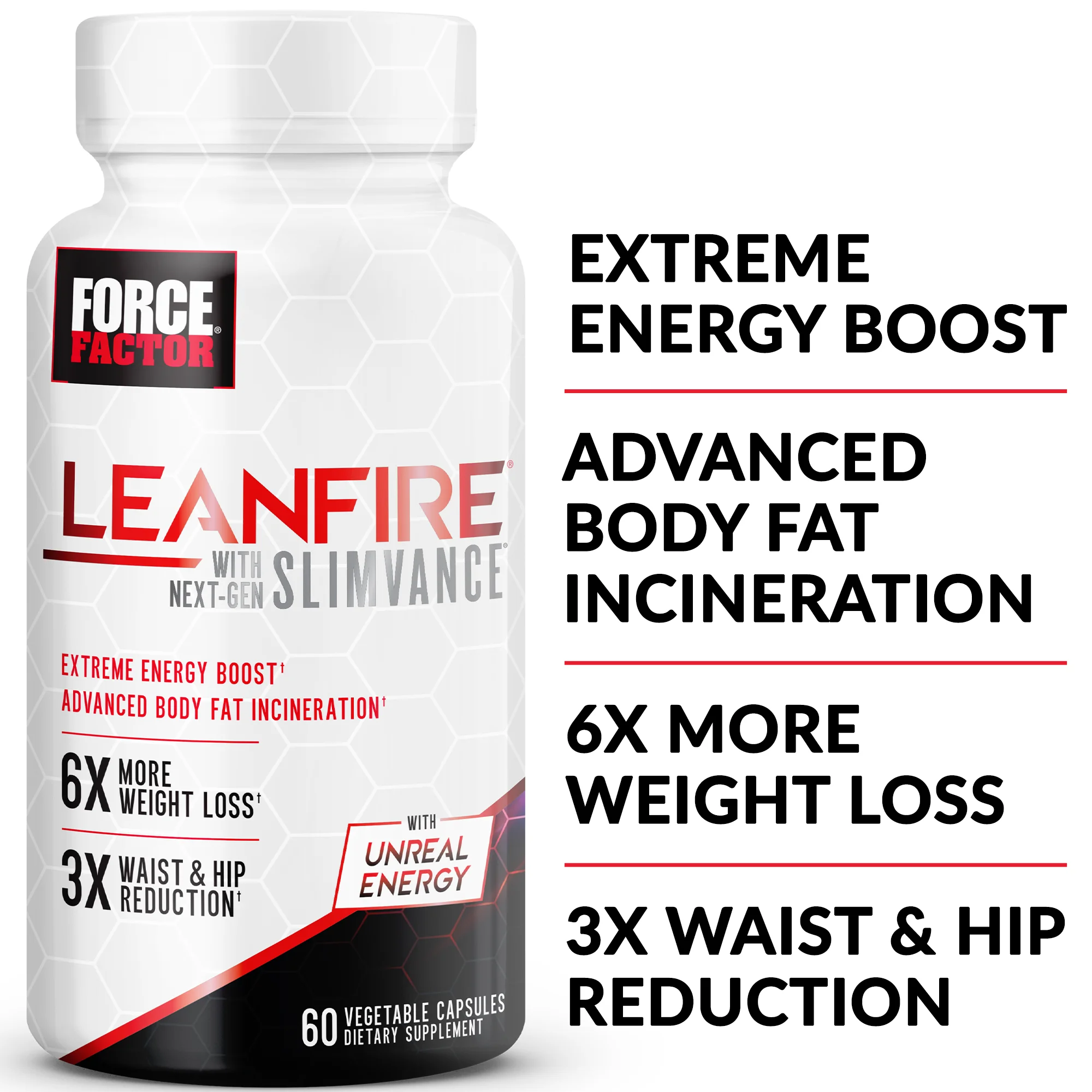 Force Factor LeanFire with Next-Gen SLIMVANCE, Fat Burner Supplement, 60 Count