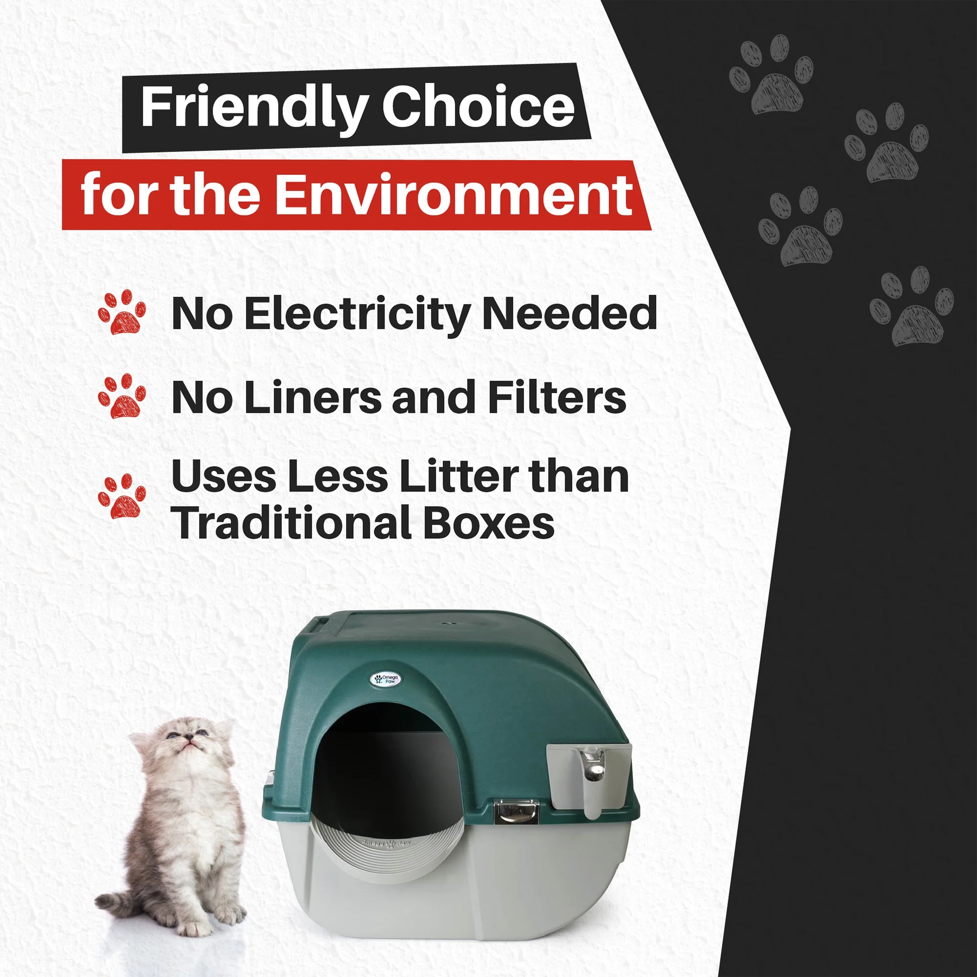 Omega Paw Premium Roll 'N Clean Self Cleaning Litter Box, Large, Green