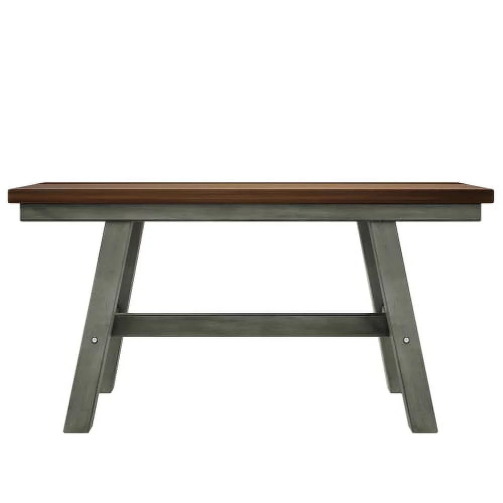 Churanty Wood Farmhouse Dining Table Set for 6 Kitchen Rectangle Table with Long Bench and 4 Dining Chairs, Walnut+Gray