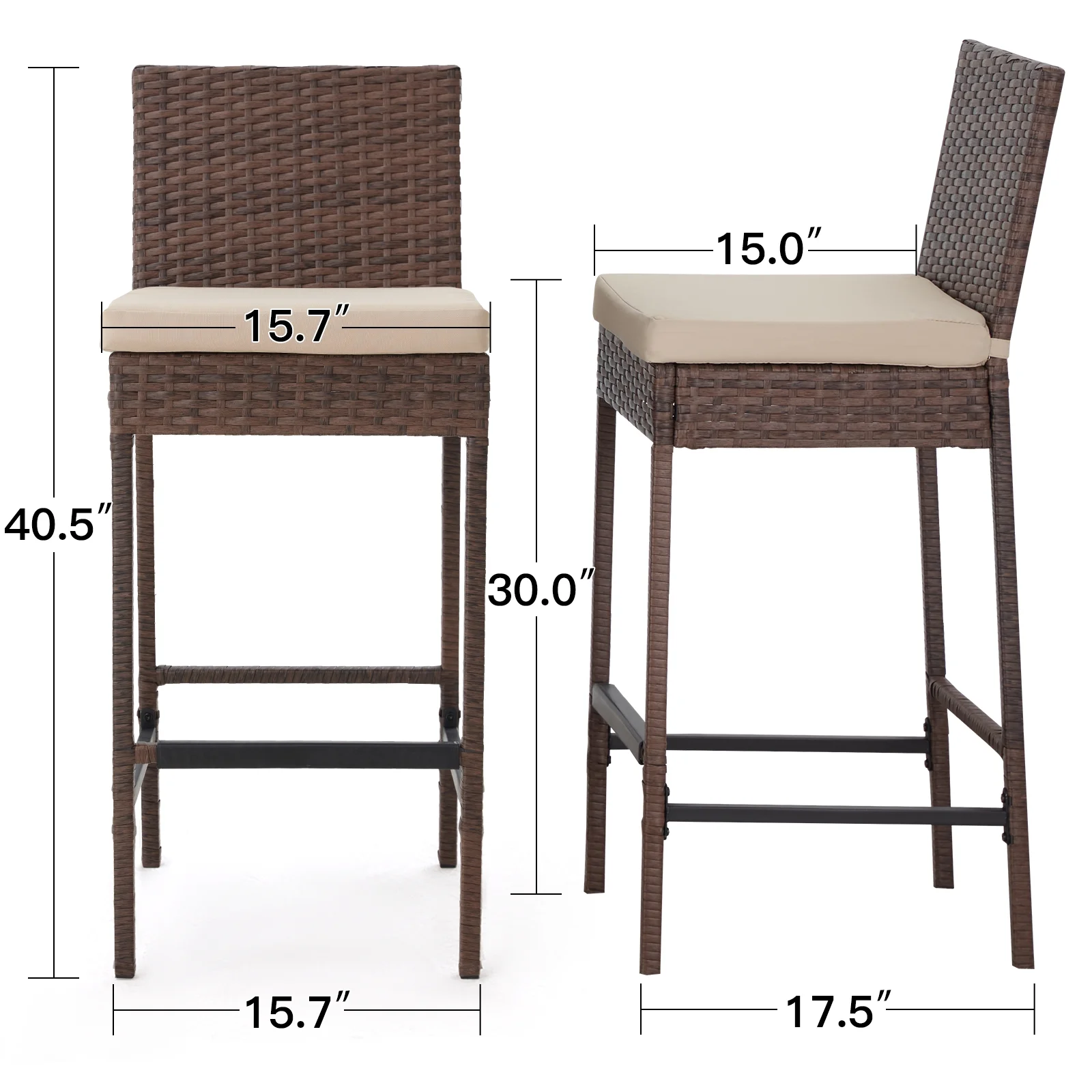 AVAWING Outdoor Wicker Rattan Bar Stools Set of 4 with Cushion for Backyard, Brown