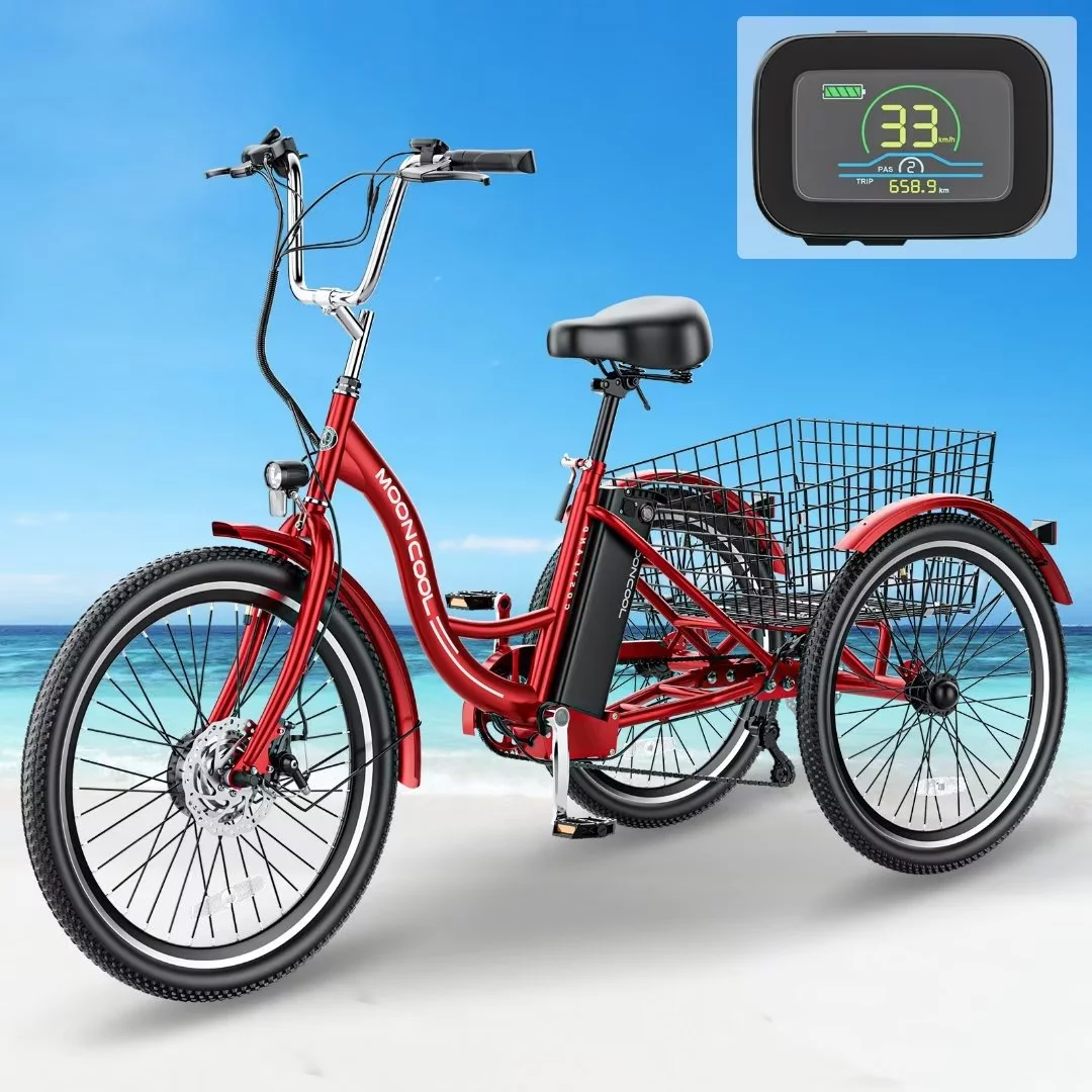 Docred 24 Inch Adult Electric Tricycles 3 Wheel Electric Bike, 15.5 mph 350W Electric Trikes for Seniors,7-Speed & 4 Adjustable Riding Modes Electric Tricycle with 36V Removable Lithium Battery,24Inch