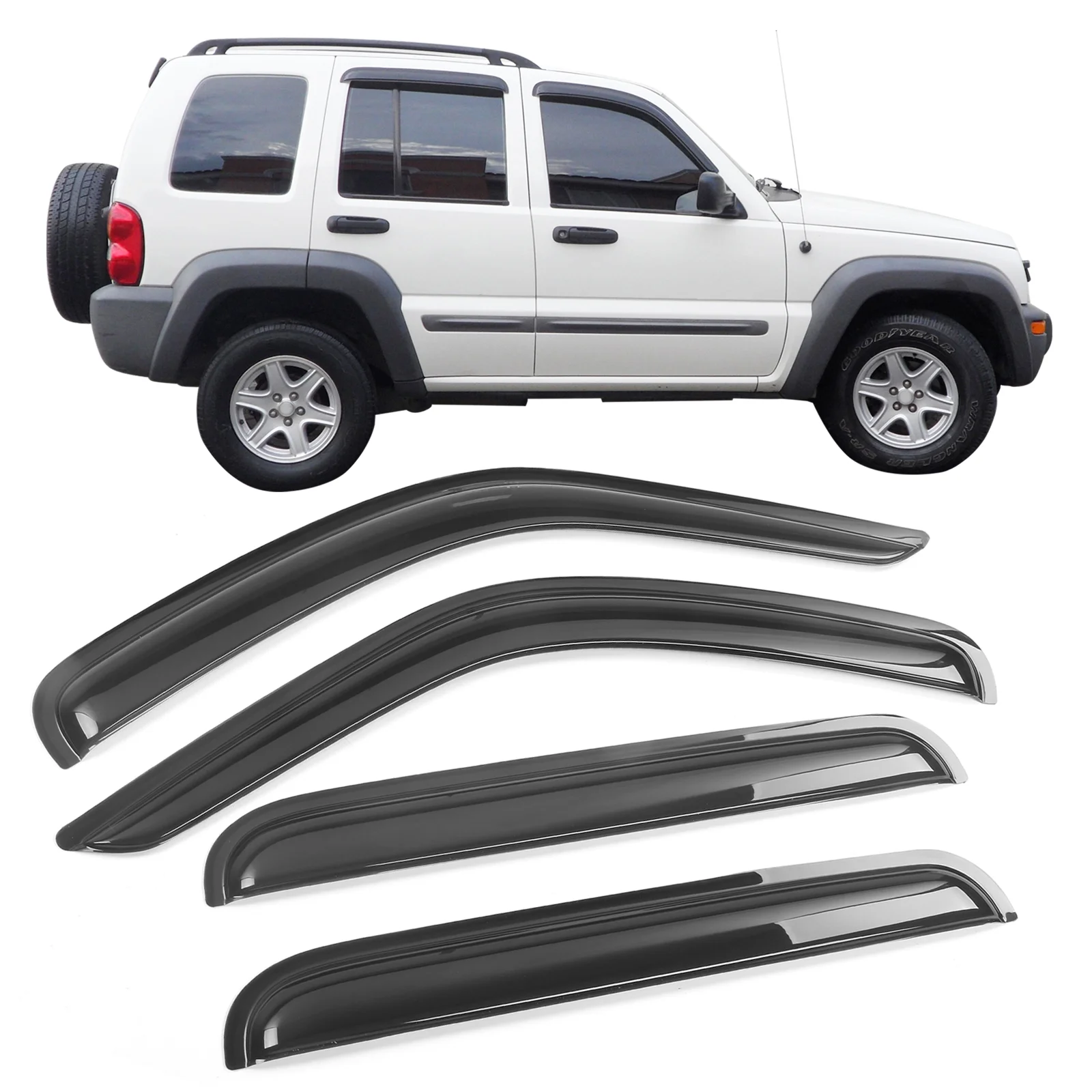 Ikon Motorsports Window Visor Fit 02-07 Jeep Liberty KJ Acrylic 4Pc Set Outside Mount