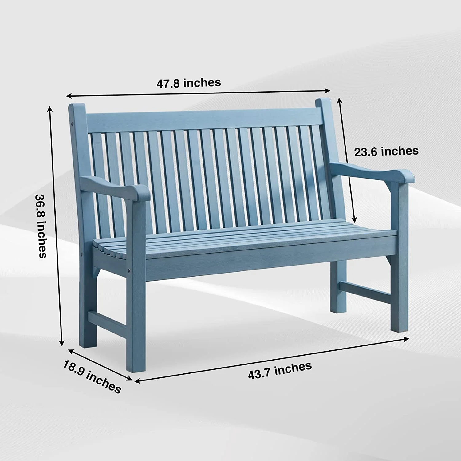 Efurden Garden Bench, 2-Person Poly Lumber Patio Bench, All-Weather Outdoor Bench for Garden Porch and Park (Blue)