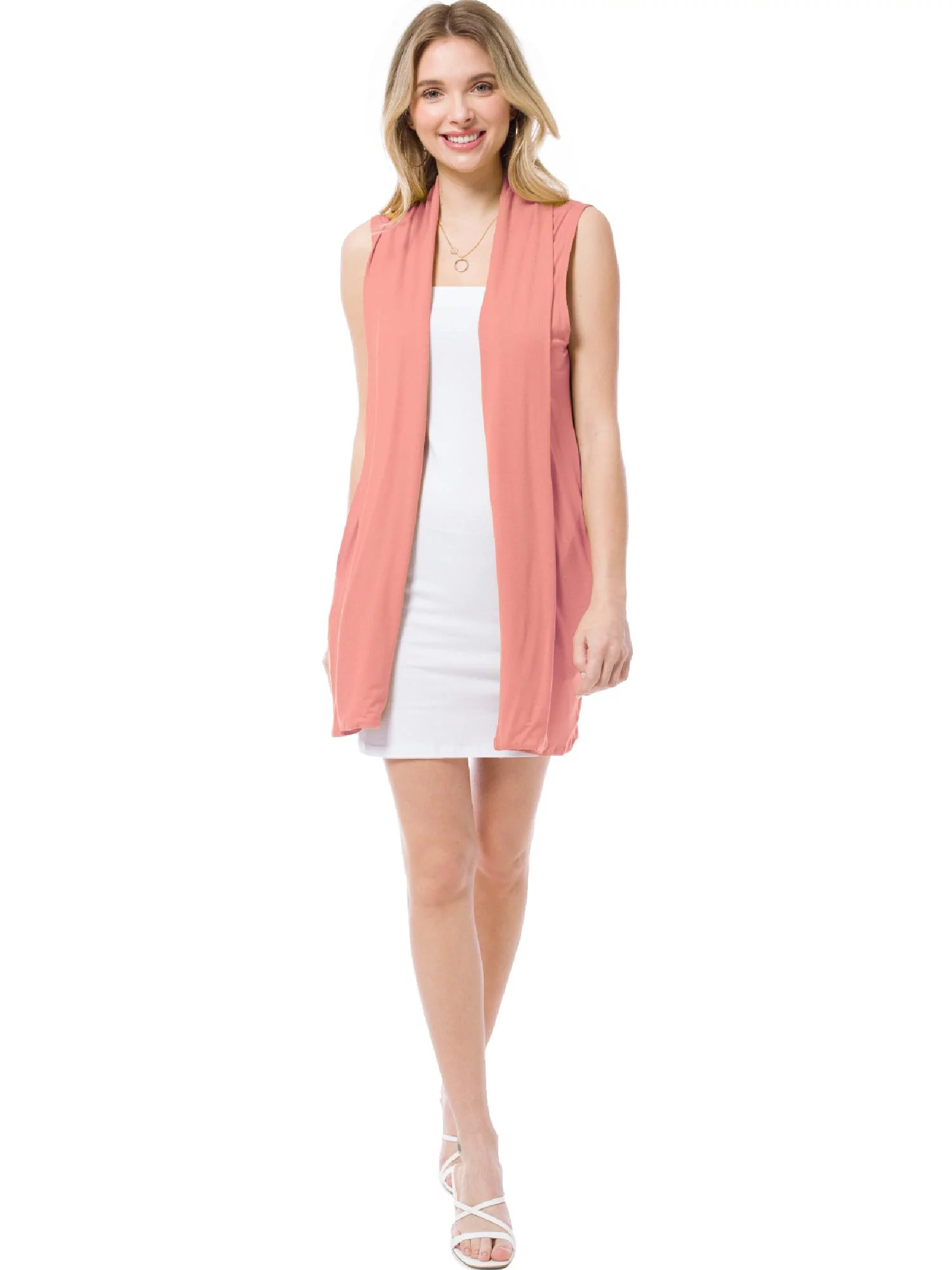 Made by Olivia Women's Sleeveless Draped Heavyweight Open Front Cardigan Layering Long Vest With Side Pockets -Made In USA