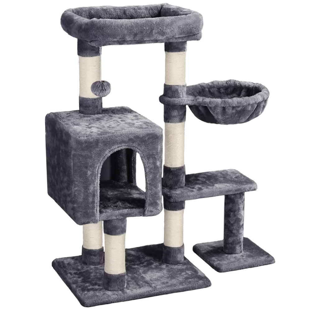 Easyfashion 4-Level Plush Cat Tree Cat Pet Scratching Stand with Condo, Dark Gray
