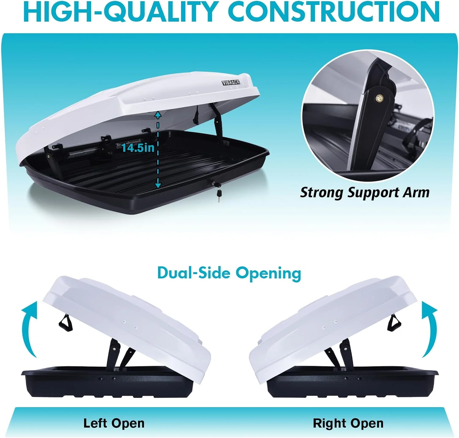 Hard Shell Roof Cargo Box Carrier with Security Keys,Heavy Duty Waterproof Rooftop Storage Box with Car Trunk Organize,58.3 (L) x35.4 (W) x13(H) Inches,15.5 Cubic Feet,Dual Side Opening,White