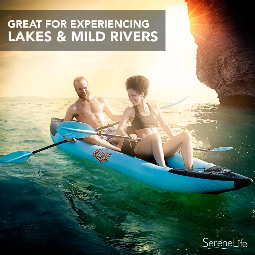 SereneLife 2 Person Inflatable Kayak - Double Kayak with Aluminum Paddles, Repair Kit - Aqua