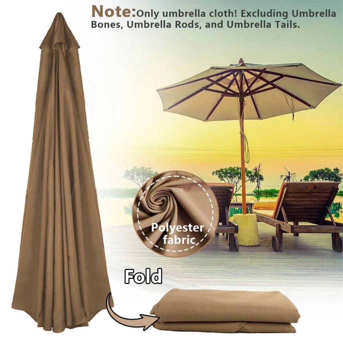 WSYW 10 FT Umbrella Canopy Replacement 8 Ribs Outdoor Patio Table Market Yard Top Cover (Canopy Only) Black