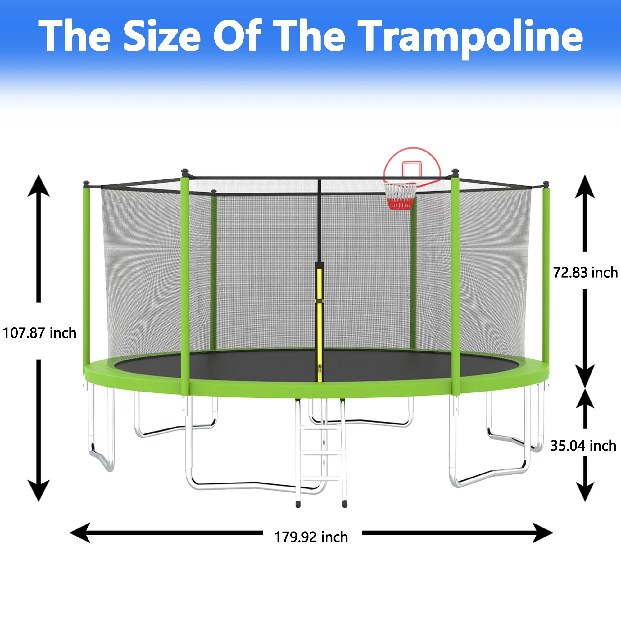 EUROCO 1300LB 15FT Trampoline for Adults and Kids, Trampoline with Enclosure ,Ladder,Basketball Hoop,Heavy Duty Recreational Trampoline Capacity for 7-8 Kids