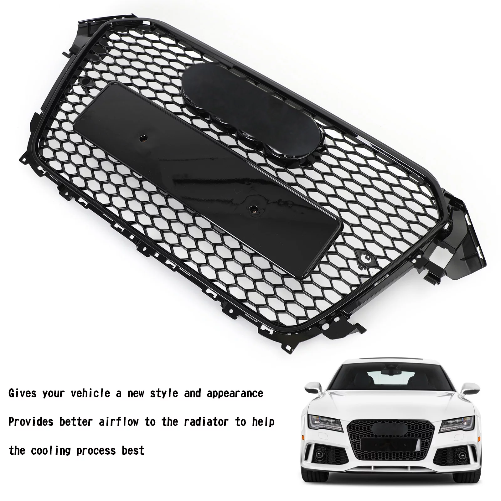 RS4 Style Mesh Front Bumper Grille Grill fit for Audi A4 S4 2013-2016 Gloss Black