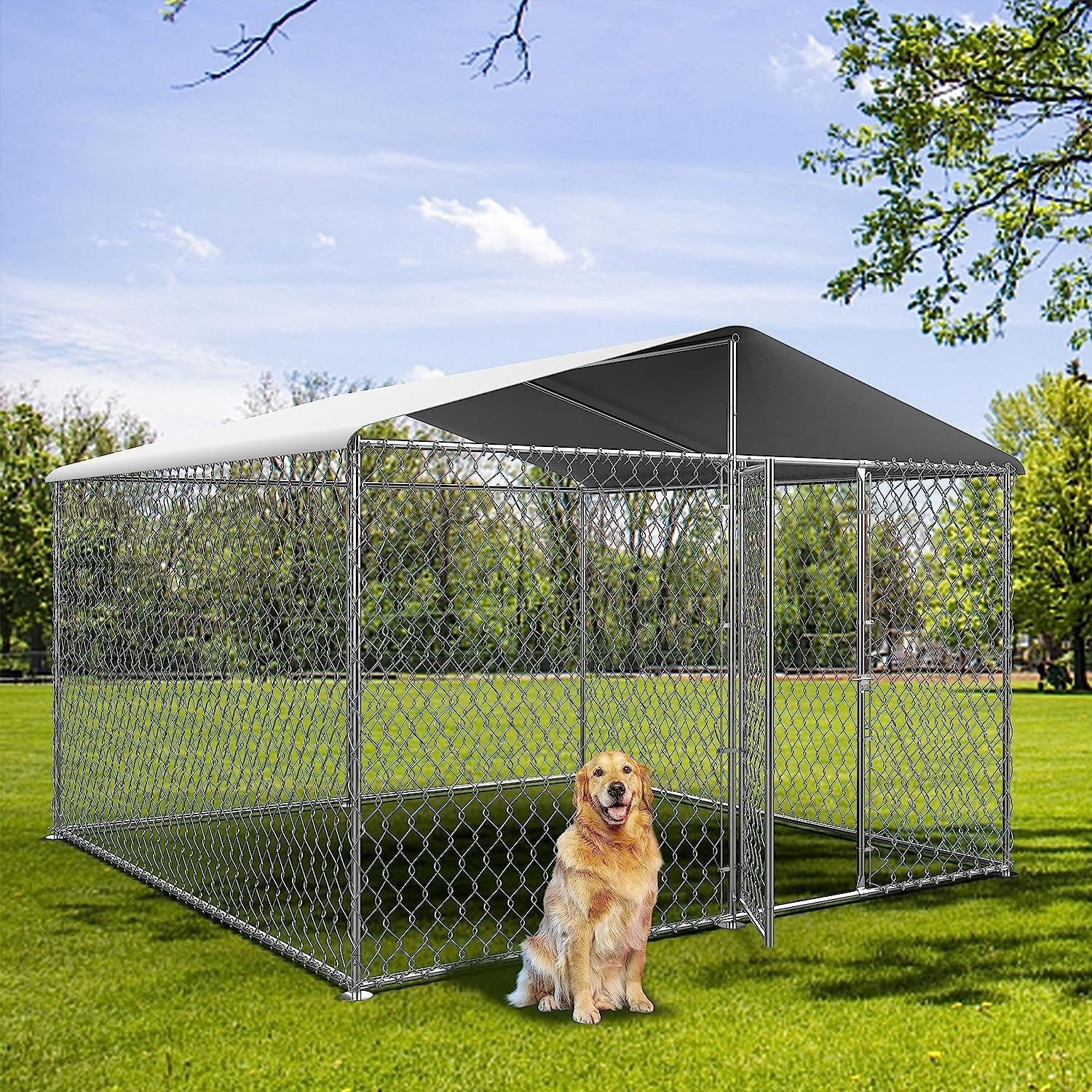Large Dog Kennel Outdoor, Heavy Duty Outdoor Dog Kennel Chain Link Dog Cage Dog Playpen Dogs Run 7.5*7.5*5.6FT