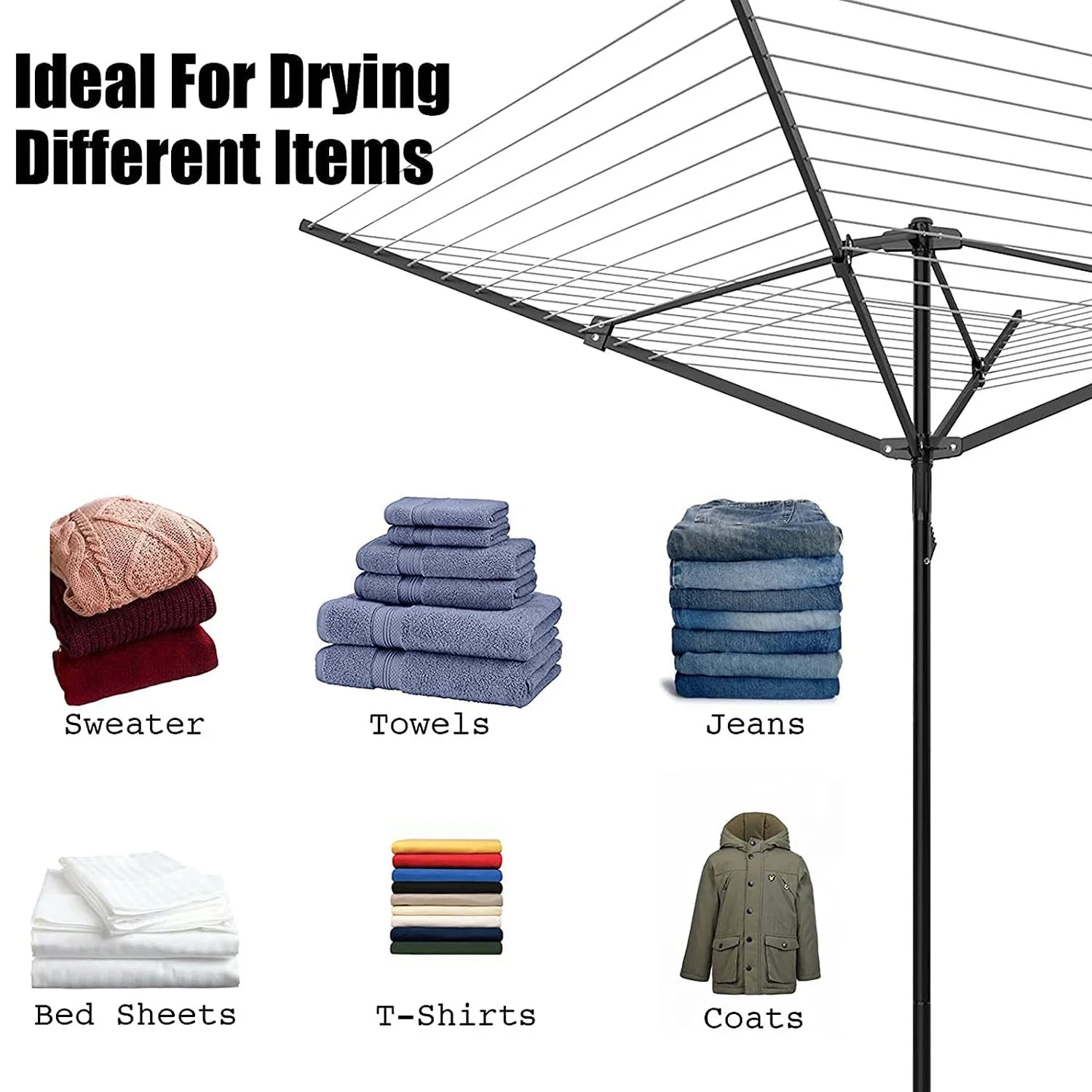 tonchean Rotary Outdoor Umbrella Drying Rack - Foldable Aluminum 4 Arms Adjustable 70.9