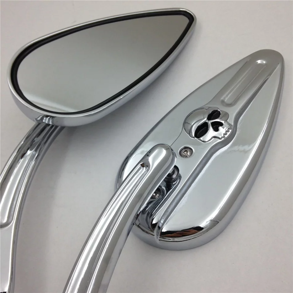HTT-MOTOR Skull Flame Side Mirrors for 1984-2014 universal to Sportster 883 Custom XL883C most Harley bike chrome